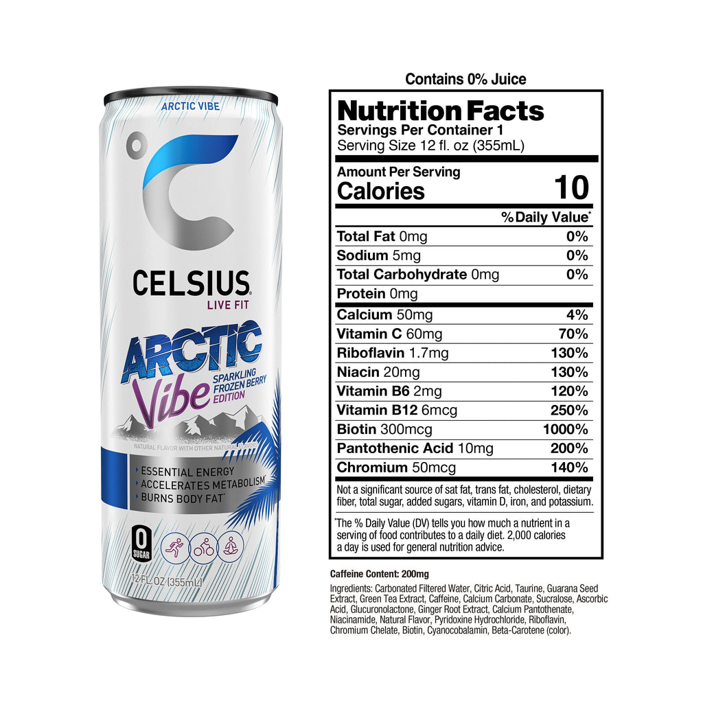 CELSIUS Sparkling Arctic Vibe. Functional Energy Drink 12 fl oz (Pack of 12)