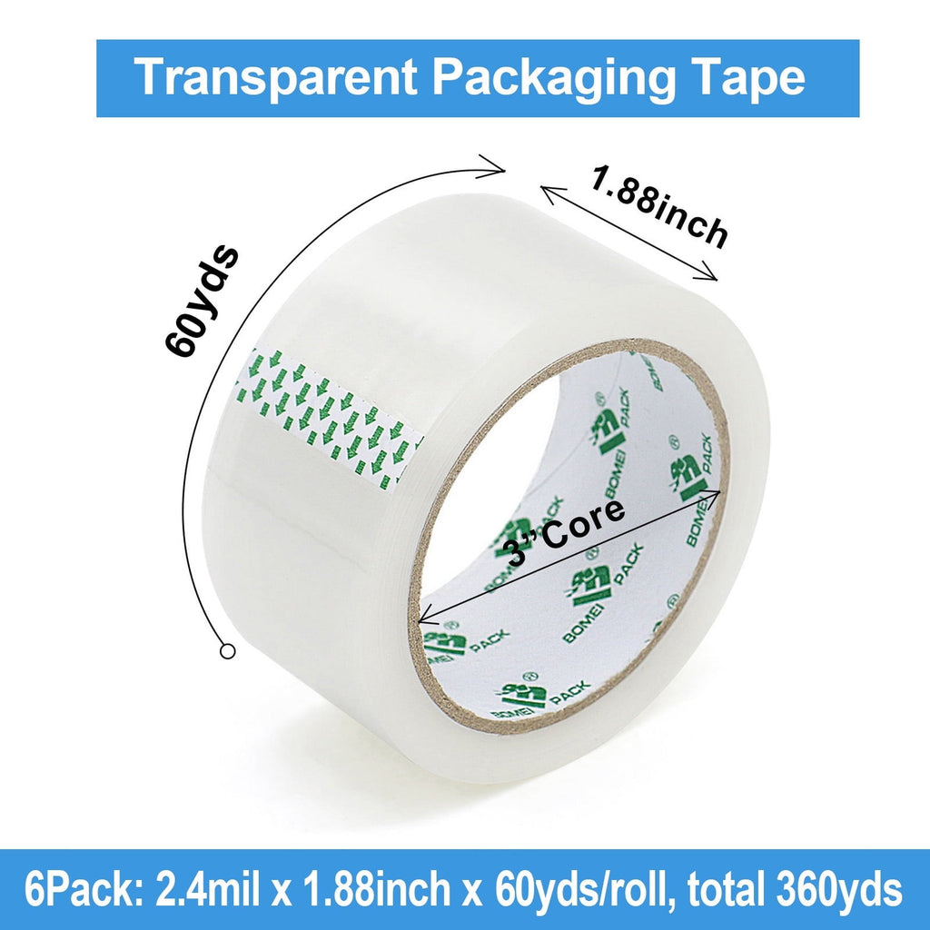 Heavy Duty Transparent Packing Tape with Dispenser. 6 Rolls (360 yd Total). 1.88 in x 60 yd
