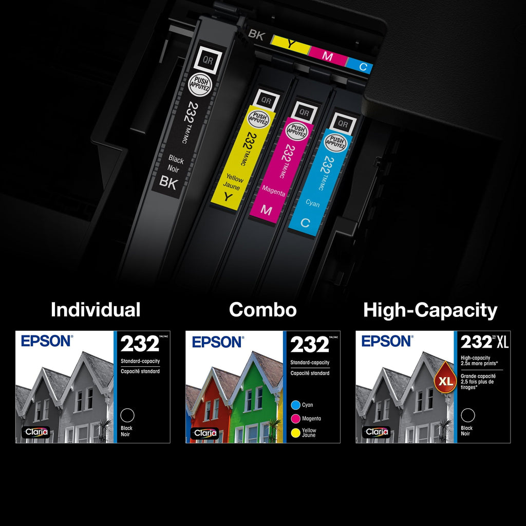 EPSON 232 Claria Ink High Capacity Black & Standard Color Cartridge Combo Pack (T232XL-BCS) Works with WorkForce WF-2930. WF-2950. Expression XP-4200. XP-4205