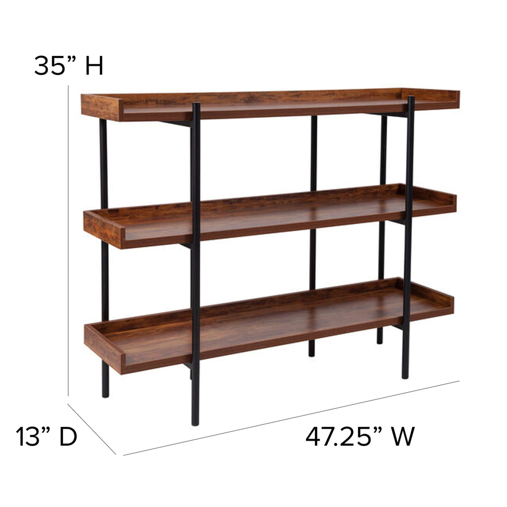 Flash Furniture Mayfair 35H Open-Style 3-Shelf Display Unit Bookcase. Rustic Wood Grain Finish