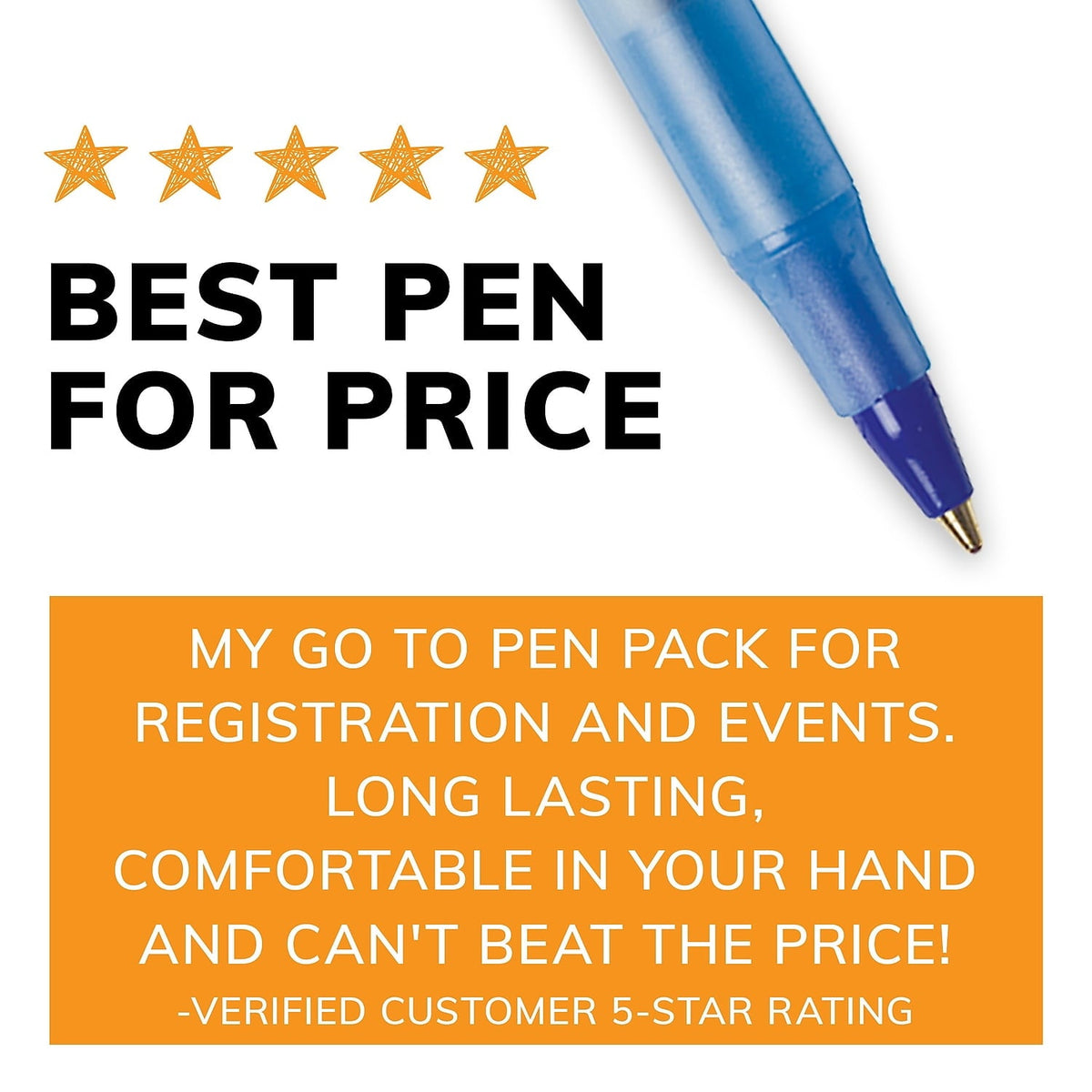 BIC Round Stic Xtra Life Ball Pen. Medium Point (1.0 mm). Blue. 144-Count
