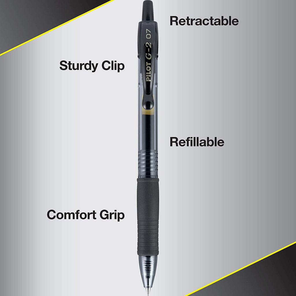 Pilot G2 Retractable Gel Pens. Fine Point. Black. 12-Pack