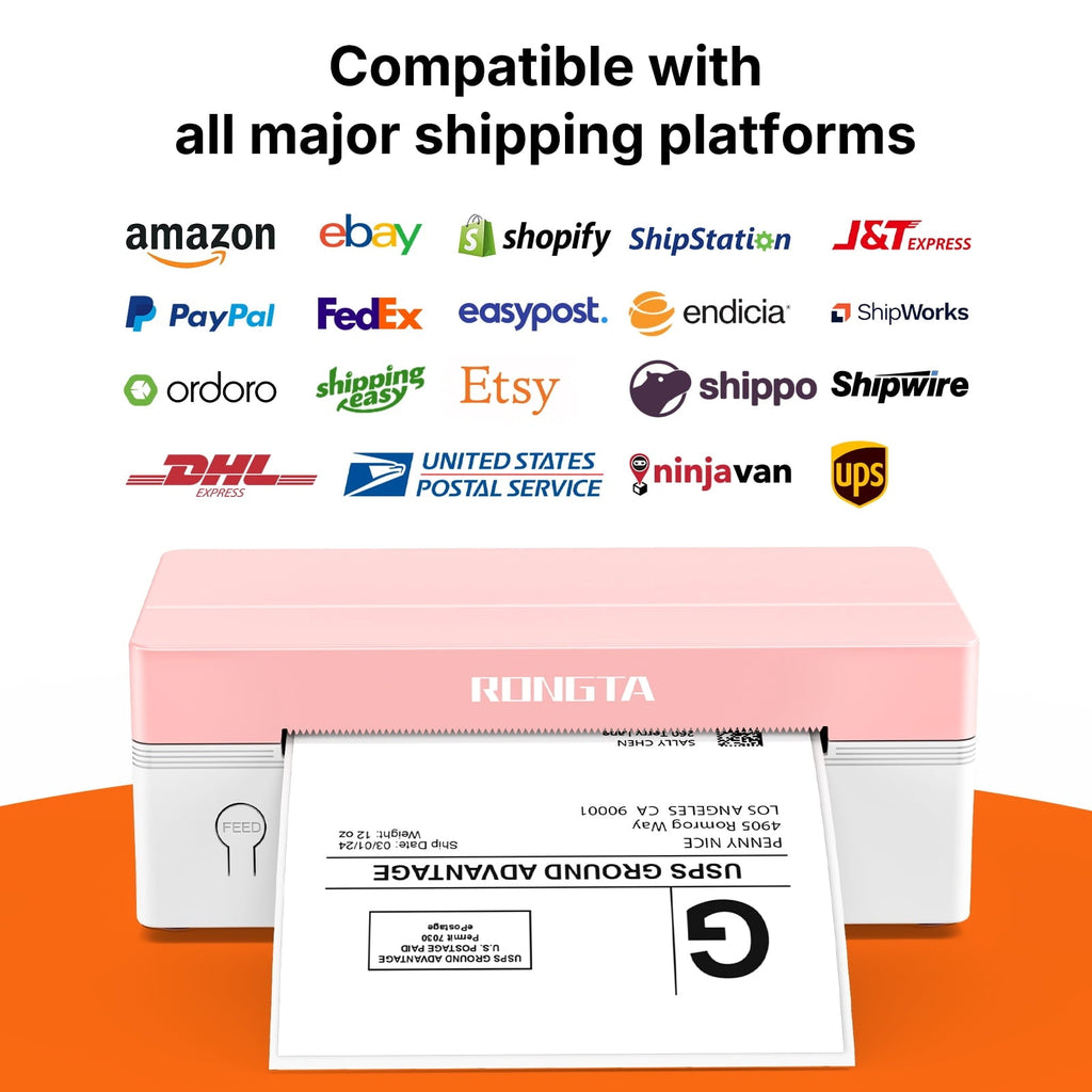 Rongta Bluetooth Shipping Label Printer. Wireless 4x6 Thermal Label Printer for Shipping Packages. Pink