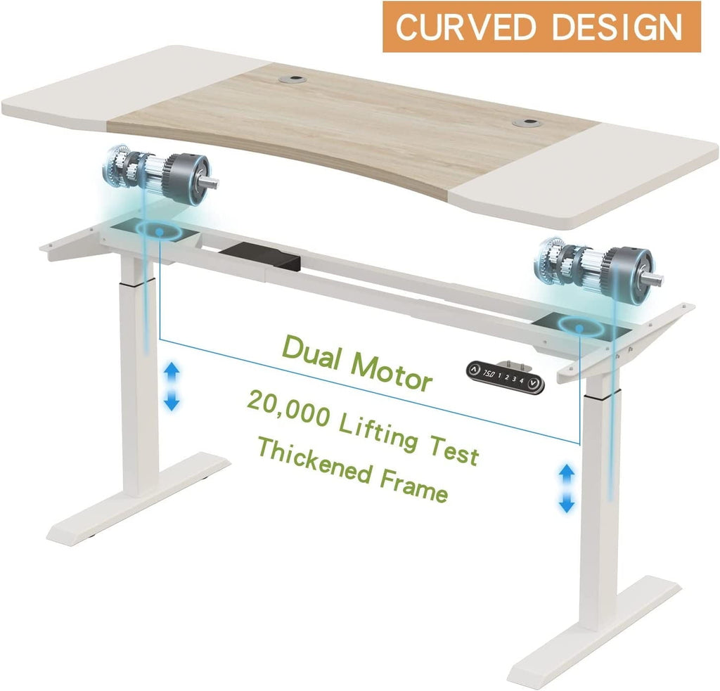 Dual Motor Height Adjustable Standing Desk 63 x 30''  Height Adjustable Computer Desk Sit Stand Desk Home Office Desks with Splice Board White Frame + White Top