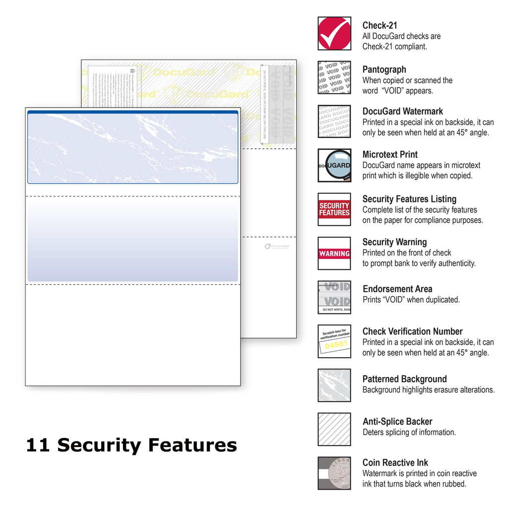 DocuGard Standard Marble Top Blue Security Checks. 8.5 x 11. 2500 Sheets (Carton 5x500)
