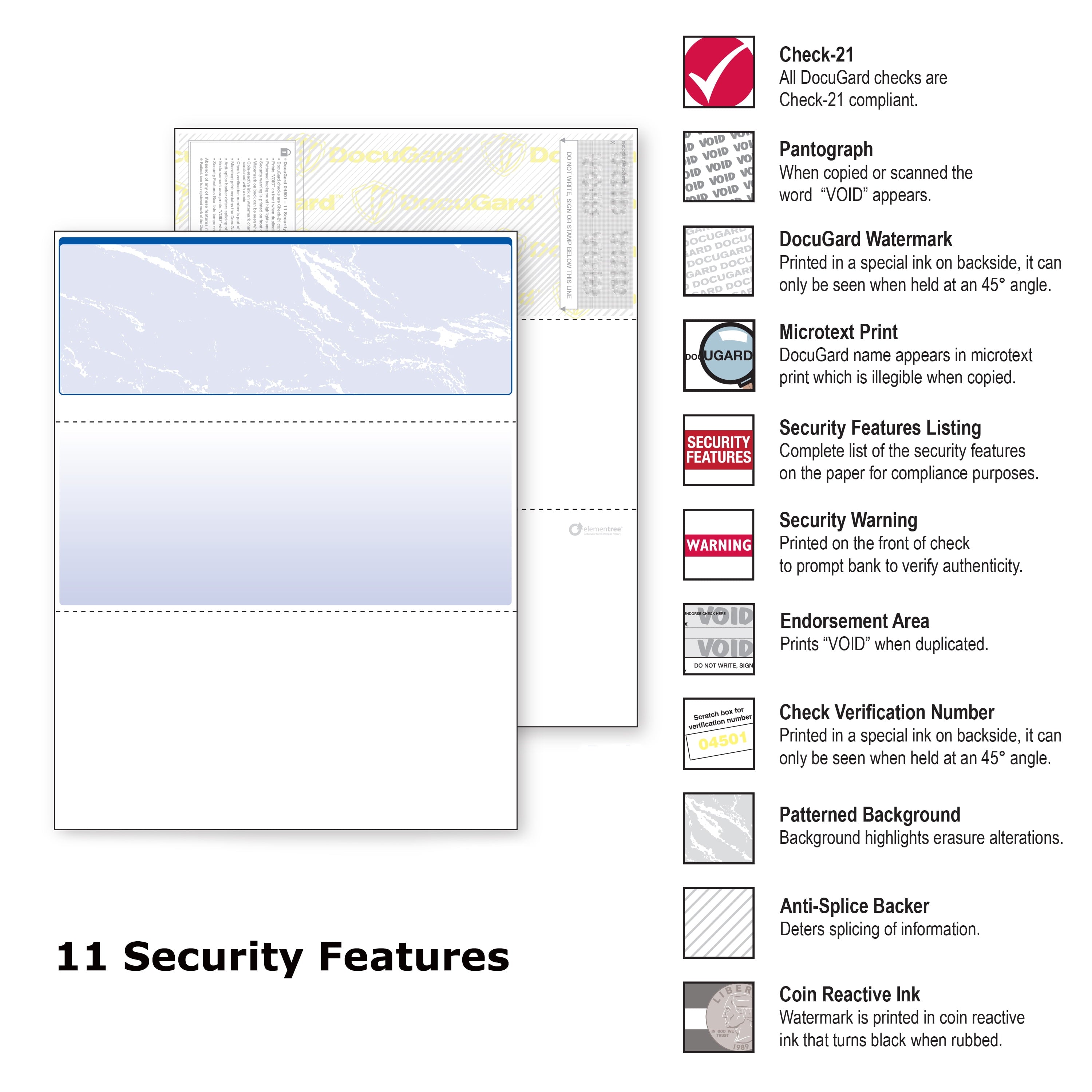 DocuGard Standard Marble Top Blue Security Checks. 8.5 x 11. 2500 Sheets (Carton 5x500)