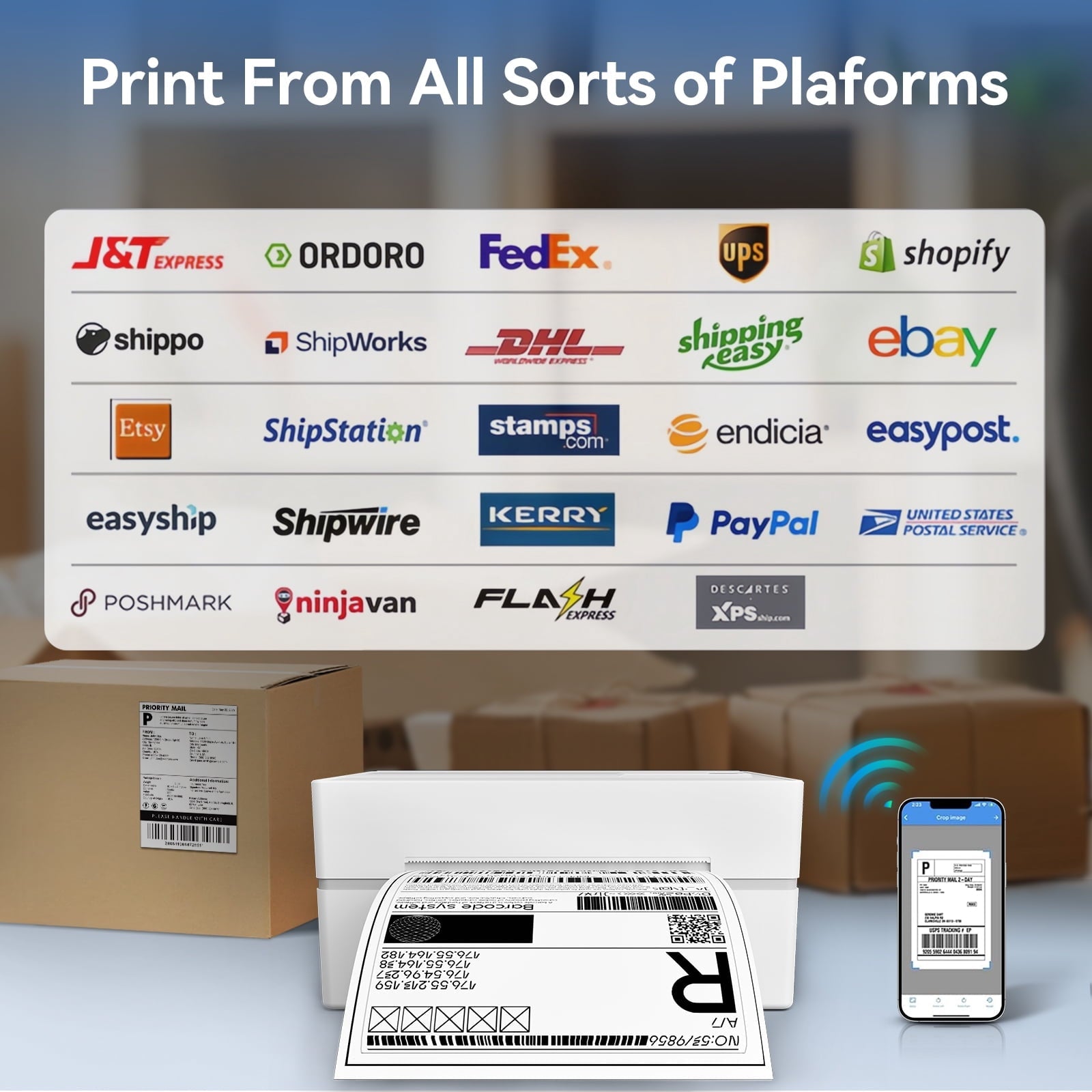 Label Printer. 4x6 Thermal Bluetooth Shipping Label Maker for Packages. Compatible with Windows iOS Android. Wireless Sticker Printing for Business and Home