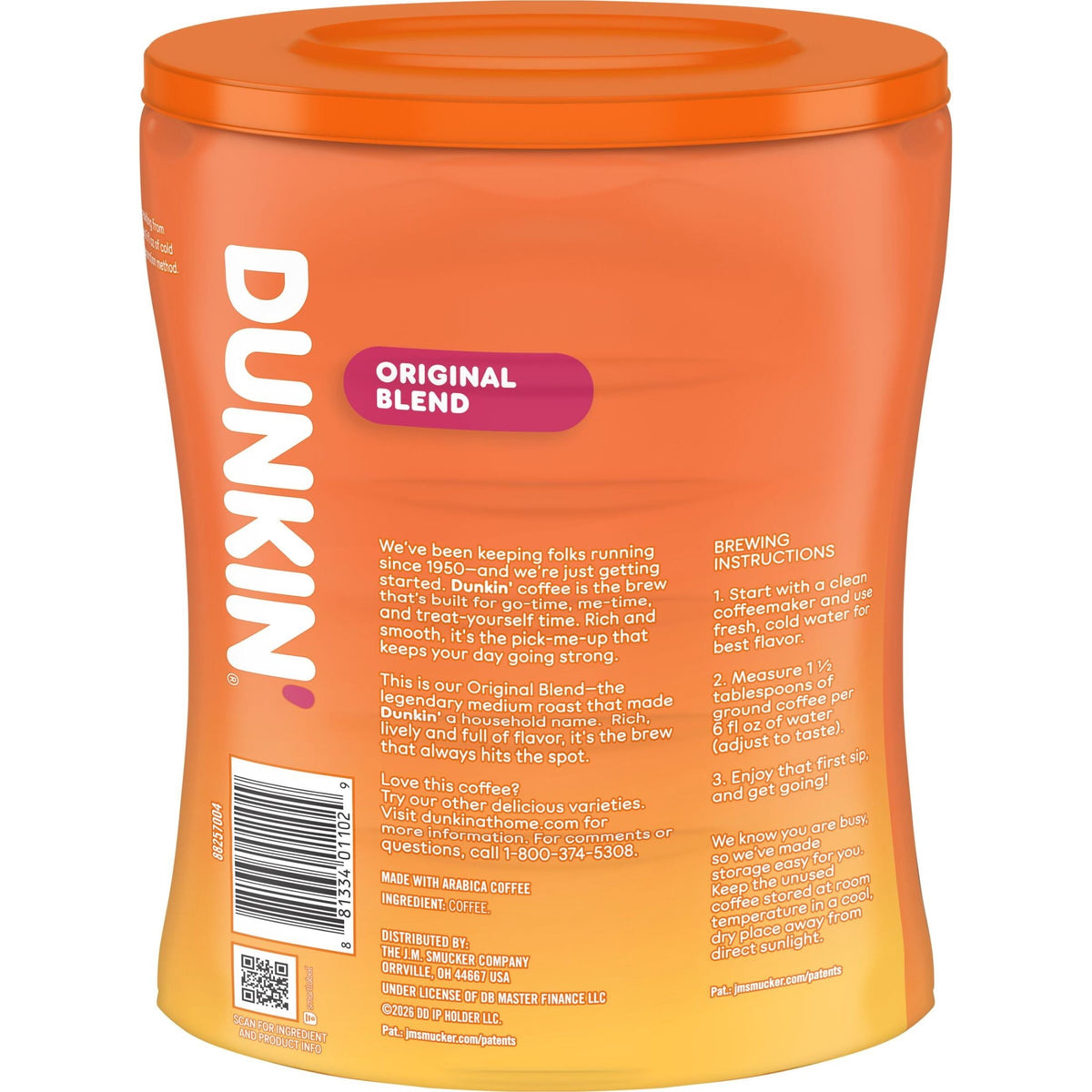 Dunkin' Original Blend Medium Roast Ground Coffee. 30 oz Canister