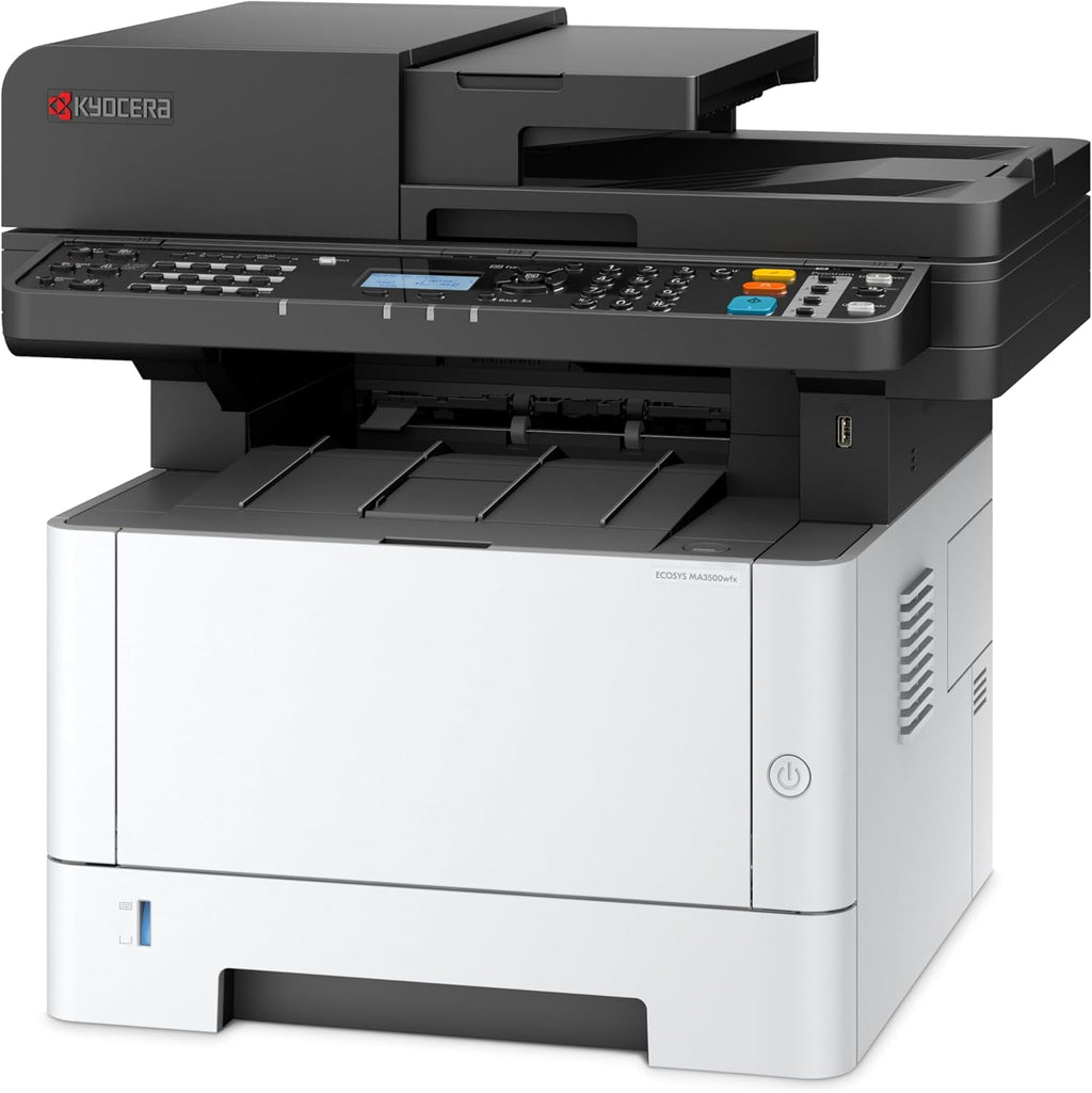 Kyocera ECOSYS MA3500wfx A4 Monochrome B/W Laser Multi-Function Printer - 37 ppm. Copy. Print. Scan. Fax. Duplex. Network. WiFi. 1200 DPI. 1 GB Memory. 300 Sheets Capacity
