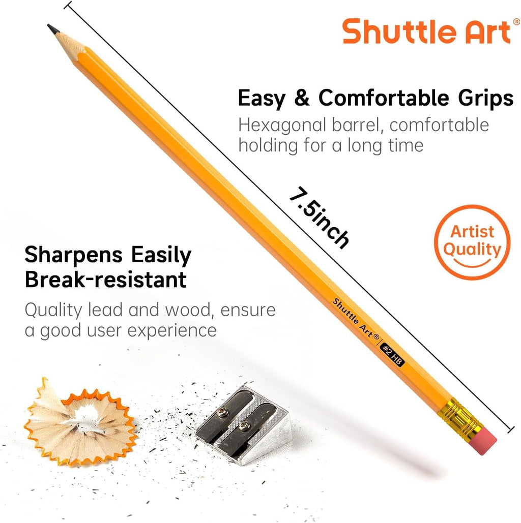 Wood-Cased #2 HB Pencils. Shuttle Art 350 Pack Sharpened Yellow Pencils with Erasers. Bulk Pack Graphite Pencils for Writing. Drawing and Sketching