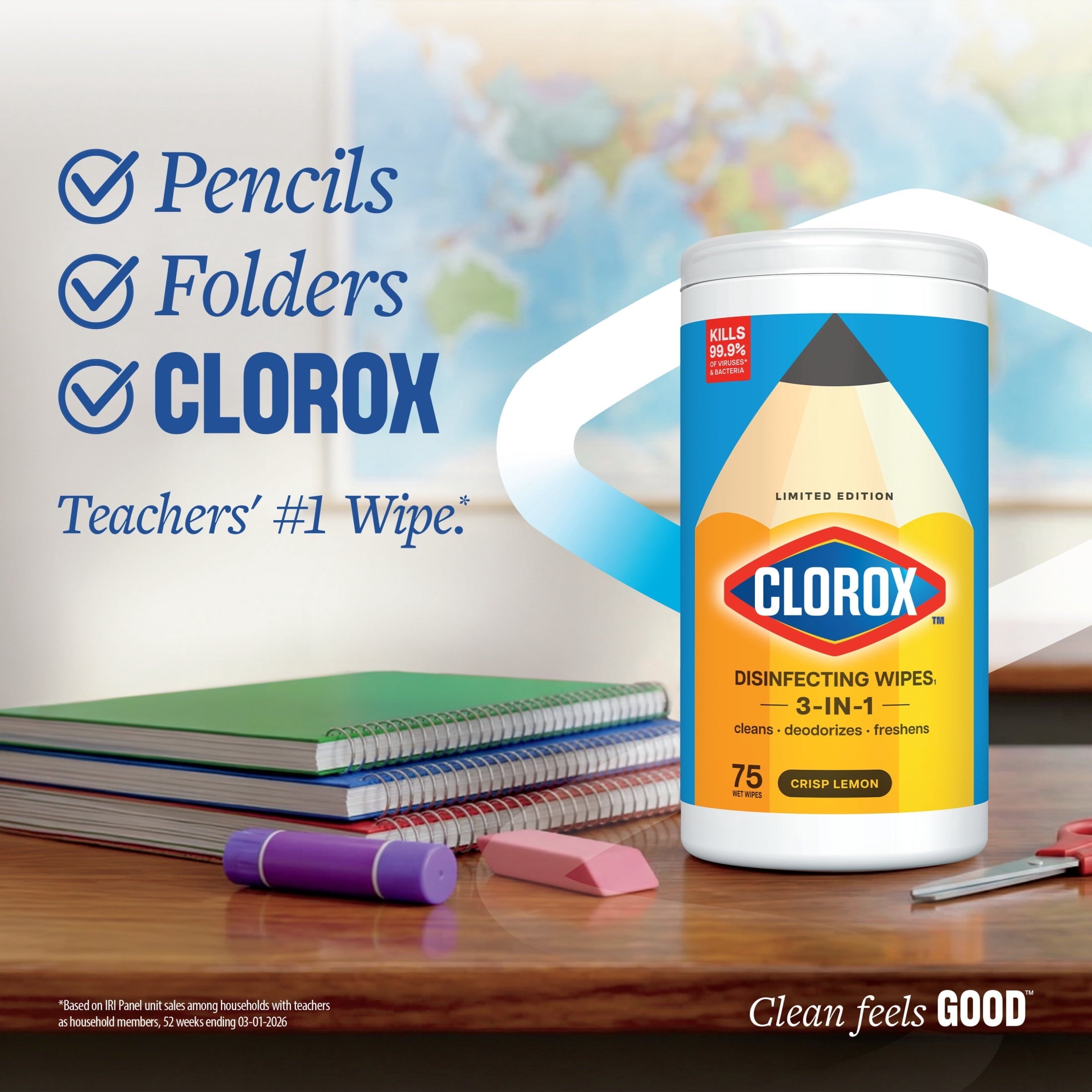 Clorox Disinfecting Cleaning Wipes Variety Pack. Bleach Free. Fresh Scent and Crisp Lemon. 75 Count Each. Pack of 3