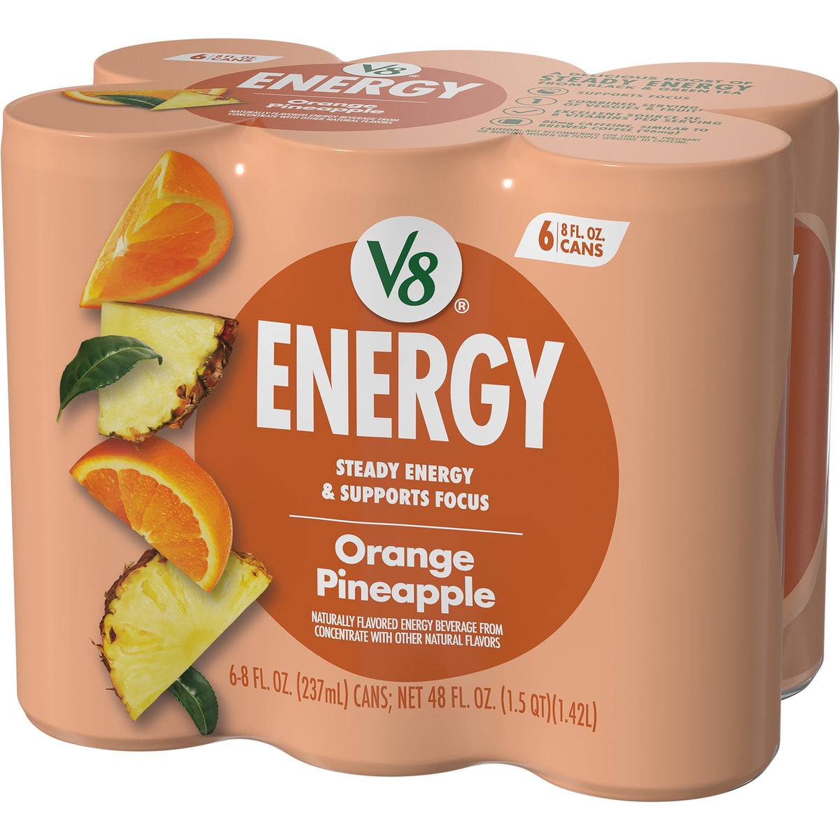 V8 +Energy Orange Pineapple Energy Drink. 8 fl oz Can. 6 Pack