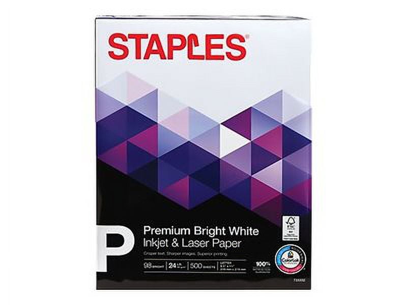 Staples Premium Multipurpose Paper. 8.5 x 11. 24 lb. 98 Bright. White. 5-Ream Carton (2.500 Sheets)