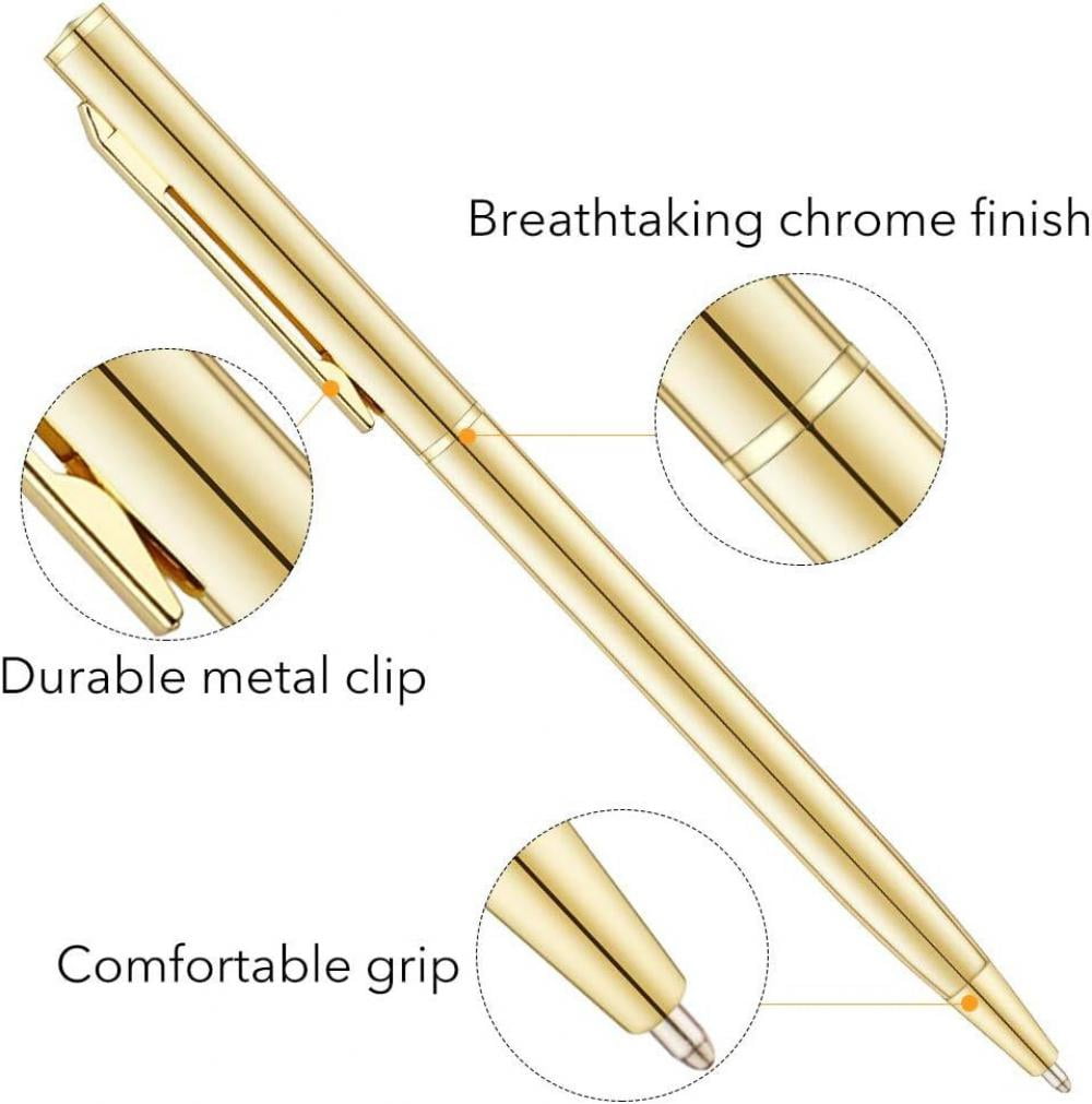 Gold Slim Metallic Ballpoint Pens. Black Ink. 1mm Medium Point (12-Pack)