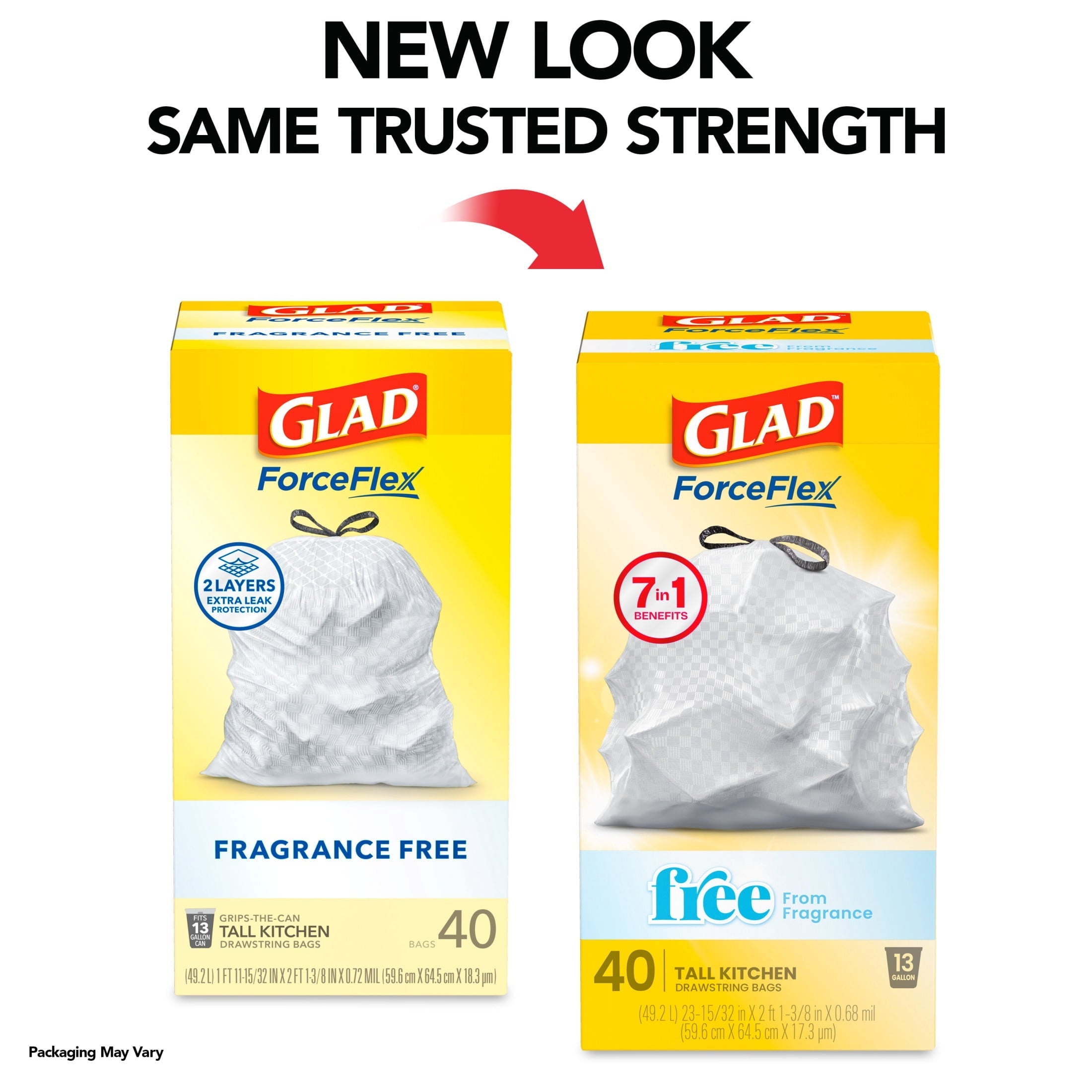 Glad ForceFlex Tall Kitchen Drawstring Trash Bags. 13 Gallon. 40-Count
