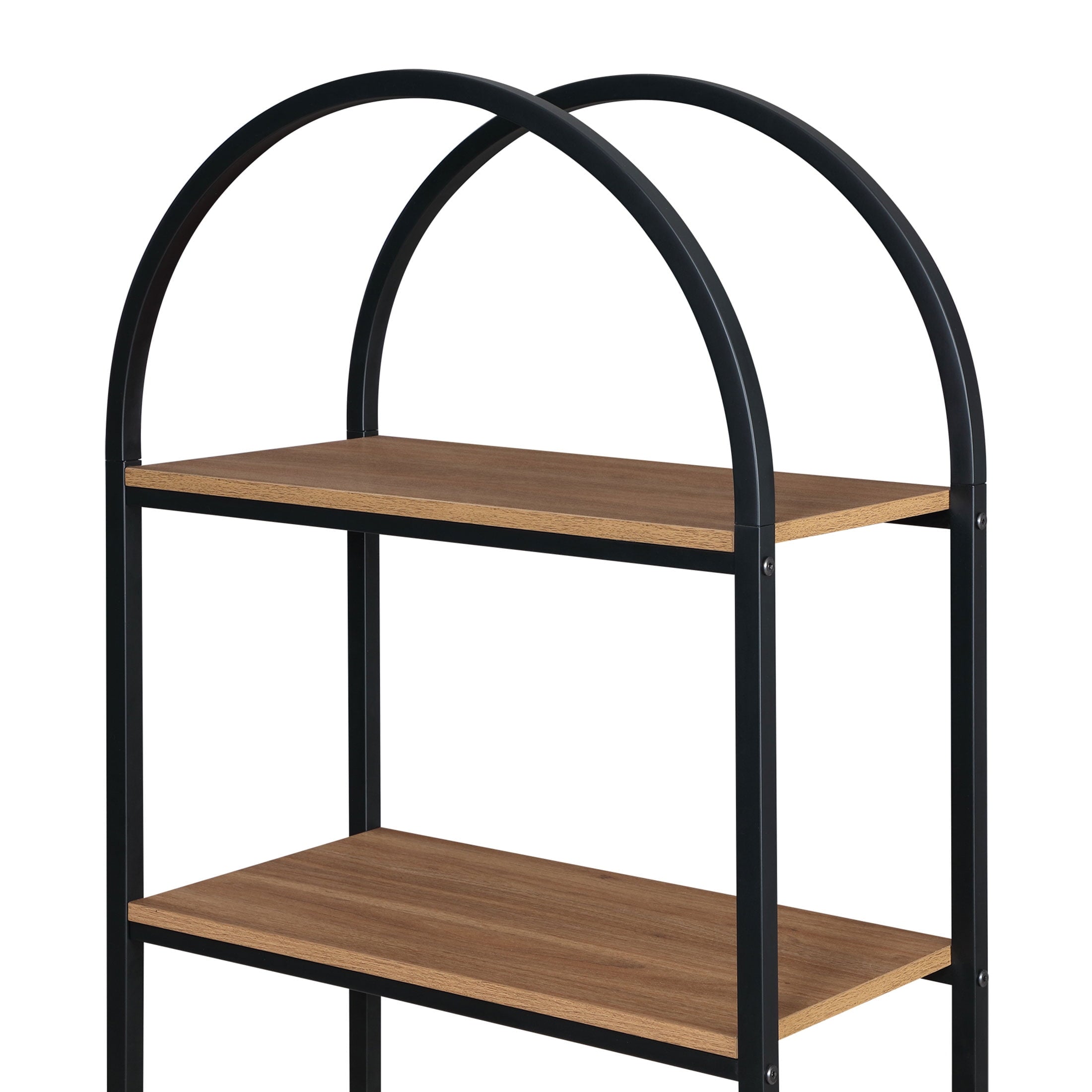 Mainstays 5-Shelf Metal and Wood Arch Open Bookcase. Warm Walnut