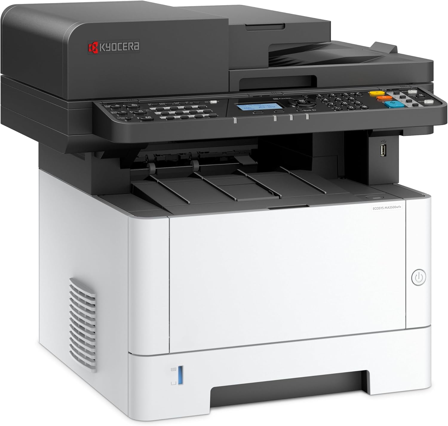 Kyocera ECOSYS MA3500wfx A4 Monochrome B/W Laser Multi-Function Printer - 37 ppm. Copy. Print. Scan. Fax. Duplex. Network. WiFi. 1200 DPI. 1 GB Memory. 300 Sheets Capacity
