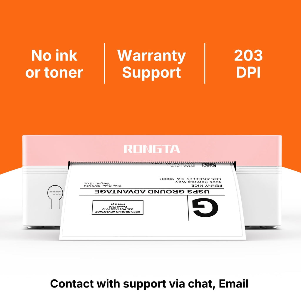 Rongta Bluetooth Shipping Label Printer. Wireless 4x6 Thermal Label Printer for Shipping Packages. Pink
