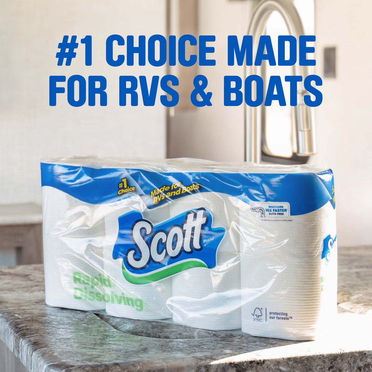 Scott Rapid-Dissolving Toilet Paper for RVs & Boats. 12 Double Rolls