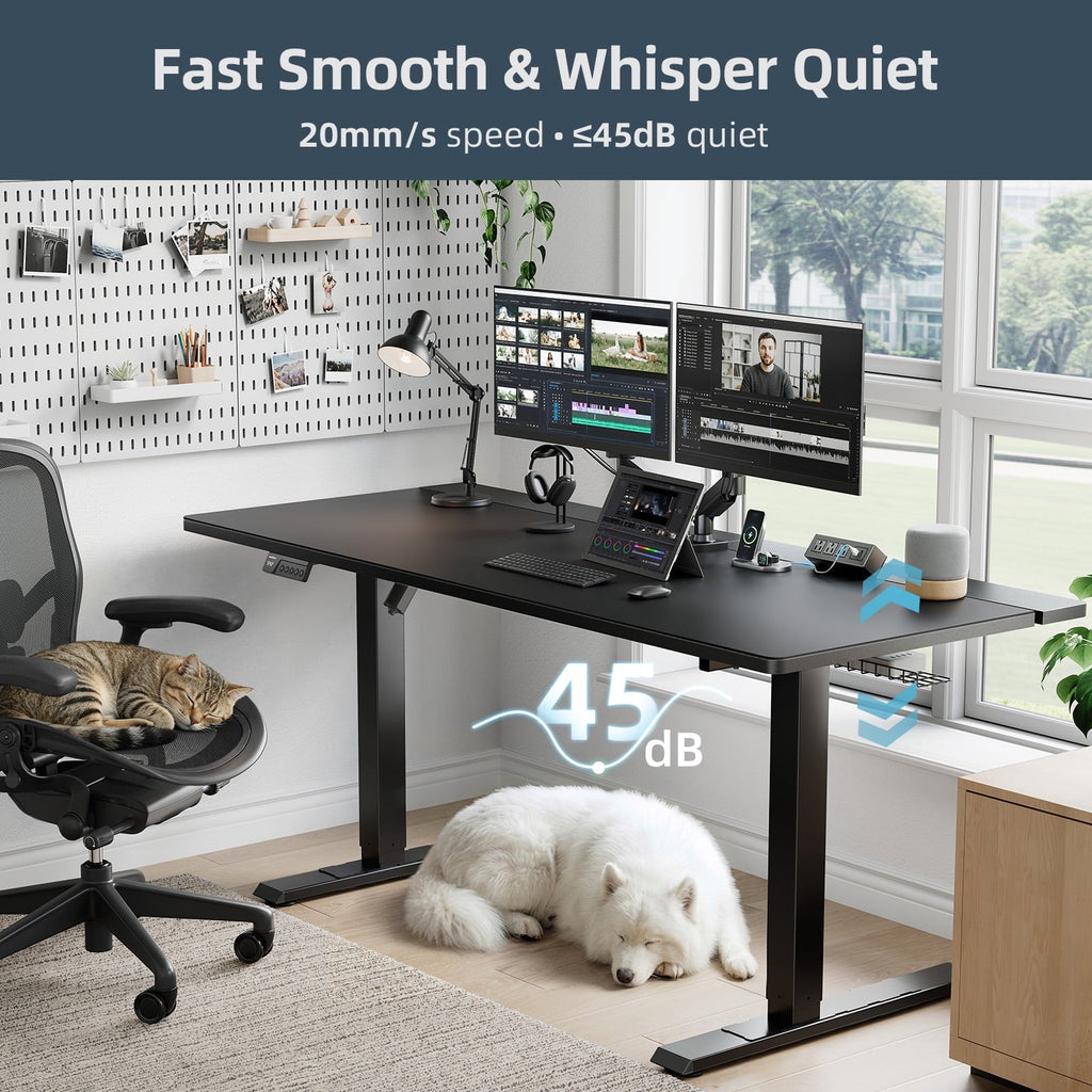 BrooveWave Electric Standing Desk Adjustable. 60''x30 Sit Stand Desk with Flip-Top Cable Management for Home Office