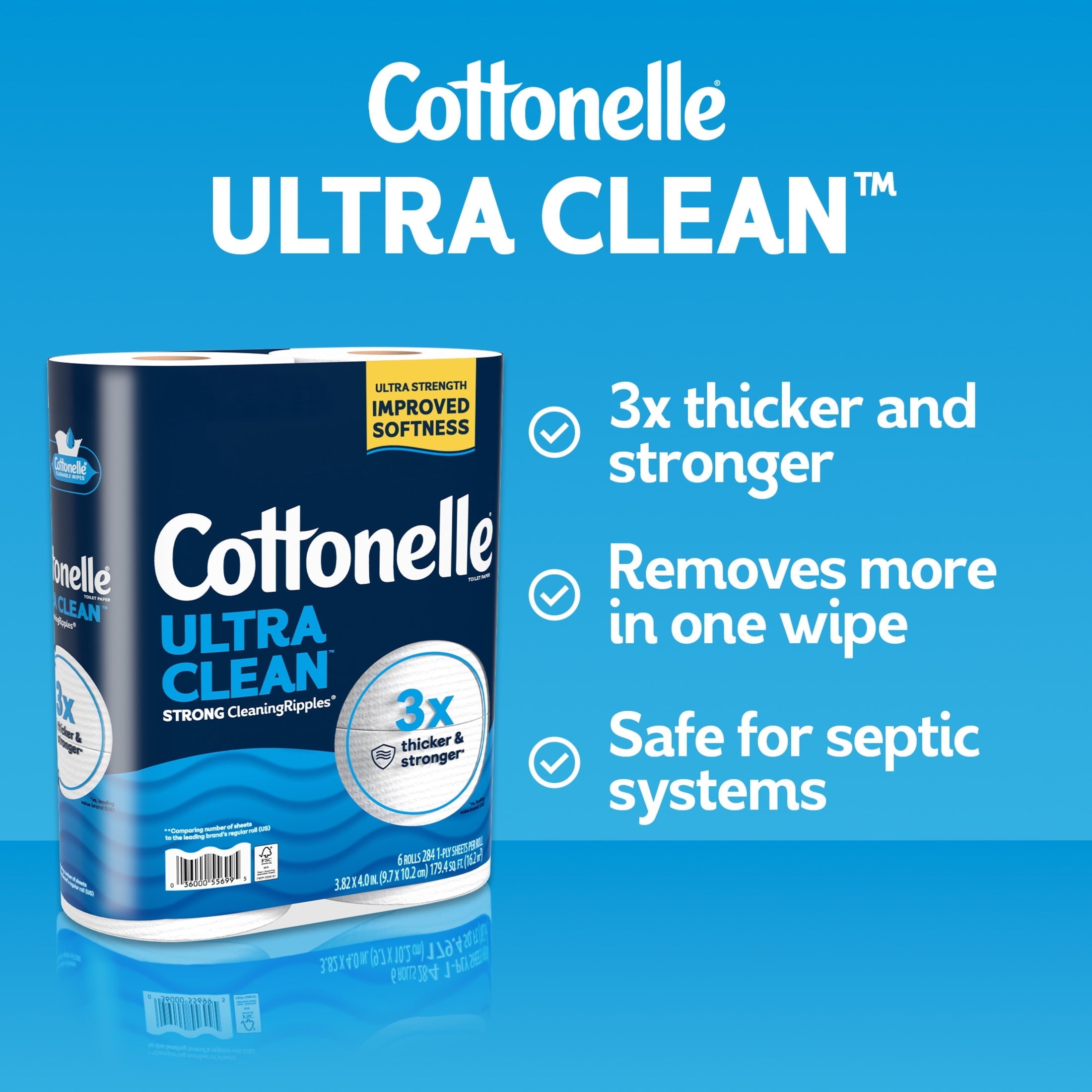Cottonelle Ultra Clean Toilet Paper. Strong Tissue. 12 Mega Rolls