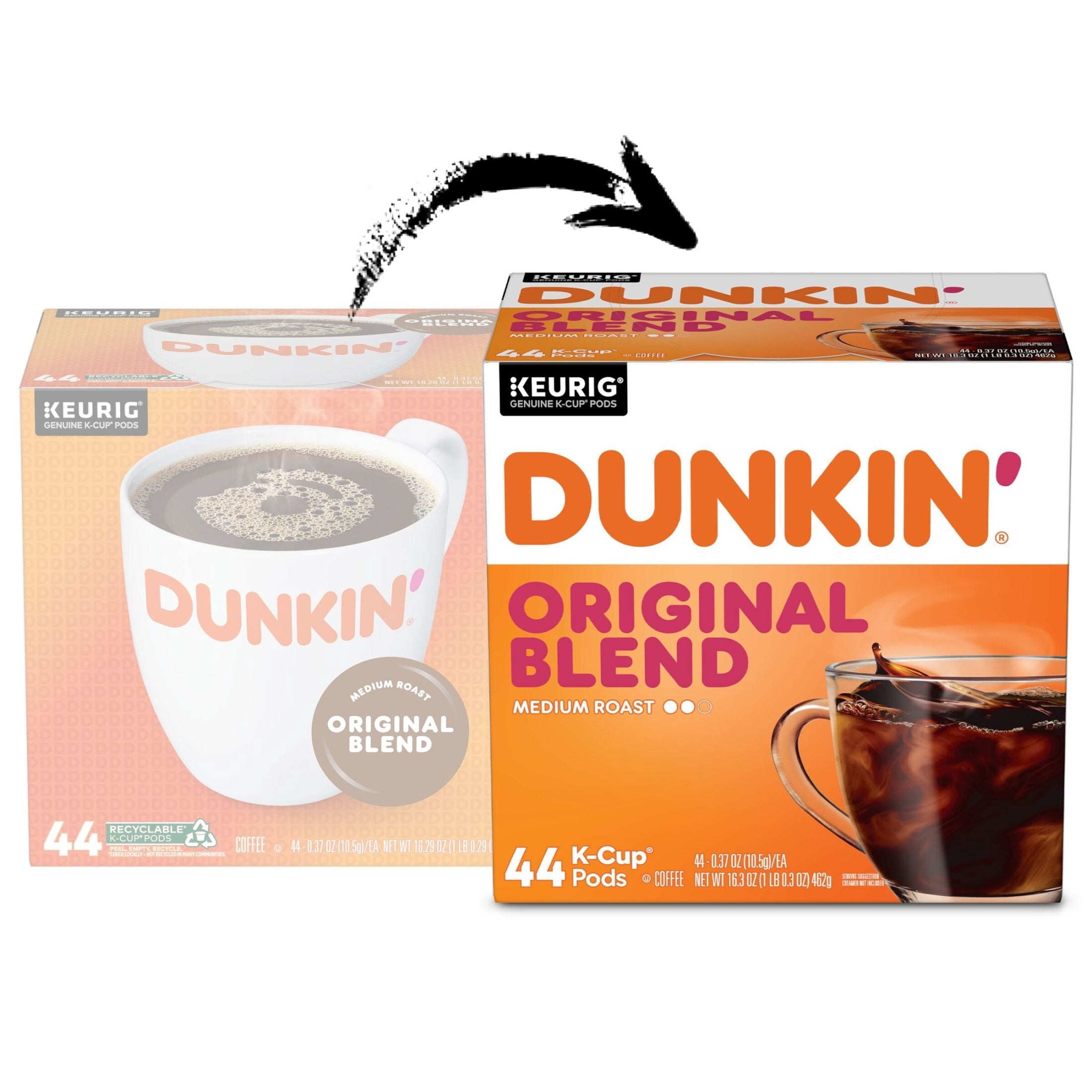 Dunkin' Original Blend Medium Roast Coffee. Keurig K Cup Pods. 44 Count Box