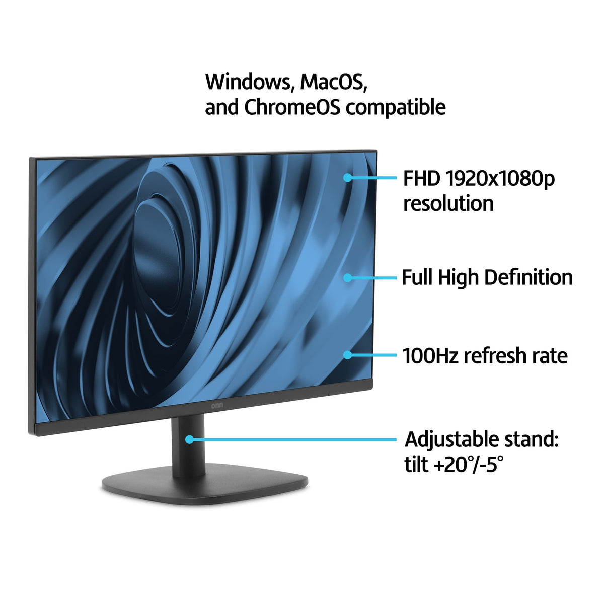 onn 22 FHD (1920 x 1080p) 100hz Office Monitor with 6 ft HDMI Cable. Black