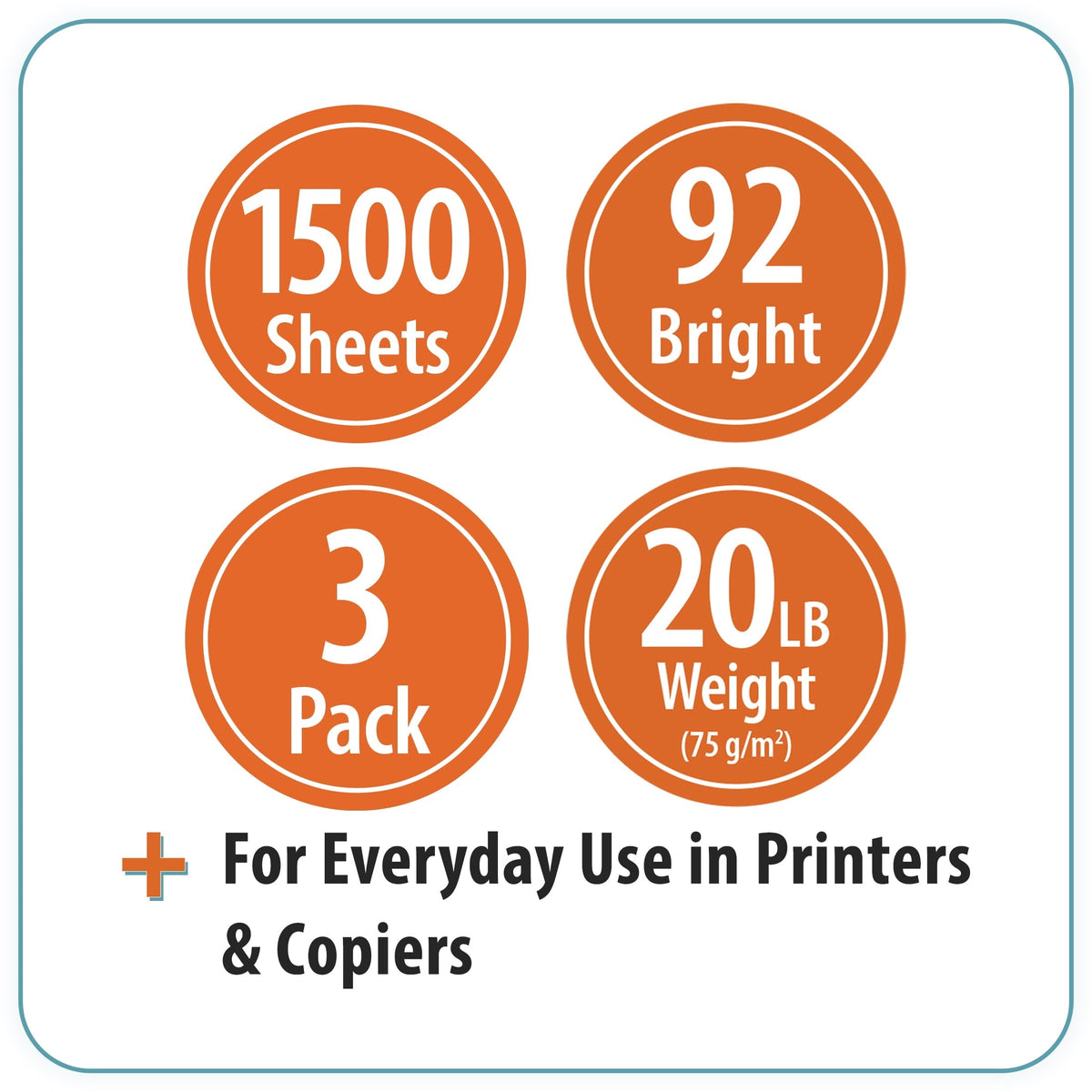 Pen+Gear Copy Paper. 8.5 x 11. 92 Bright. White. 20 lb.. 3 Ream Case (1.500 Sheets)