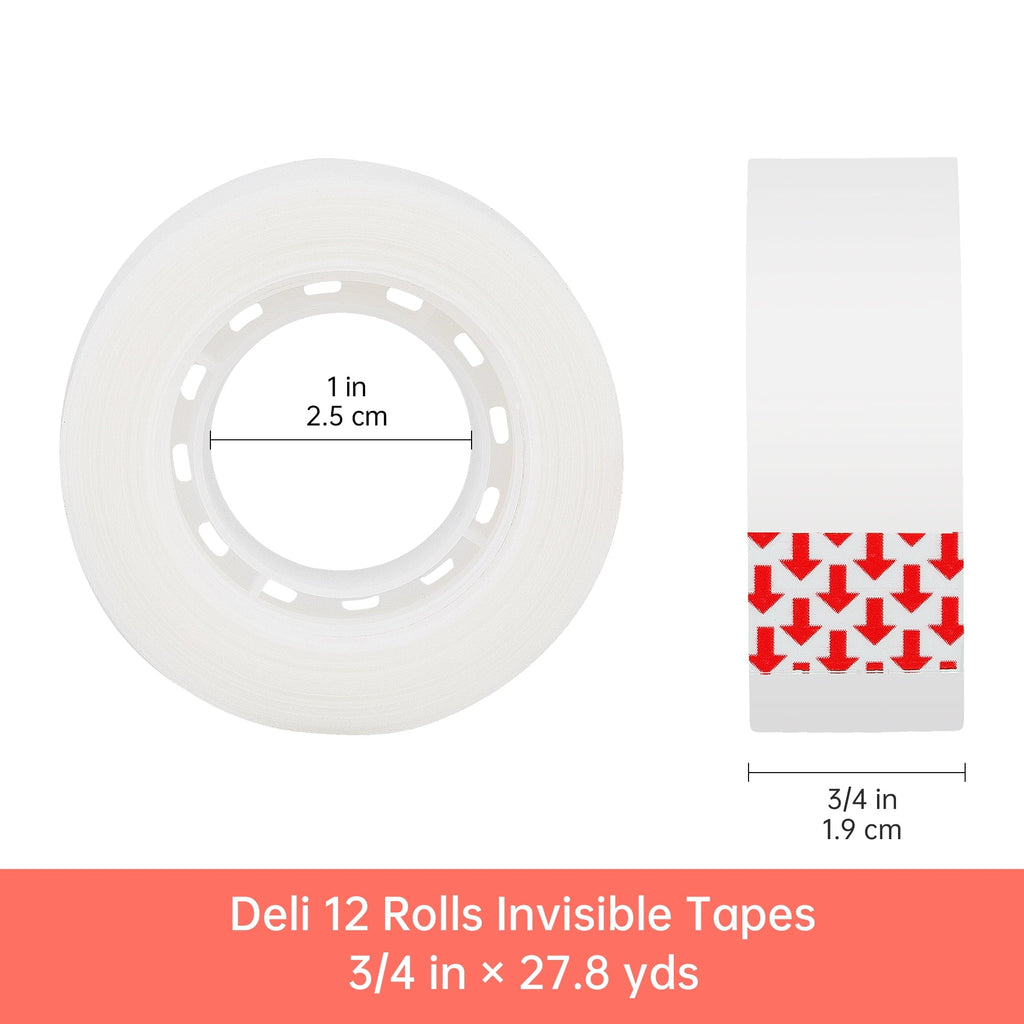 Invisible Tape. 12 Rolls. 3/4 in x 1000 in. Transparent. for Office. Home & School