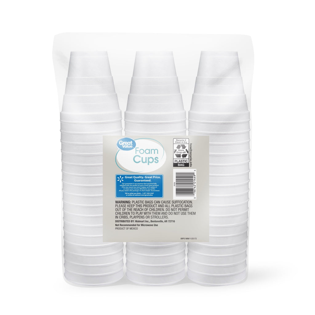 Great Value Disposable Foam Cups. 8 Ounce. 50 Count