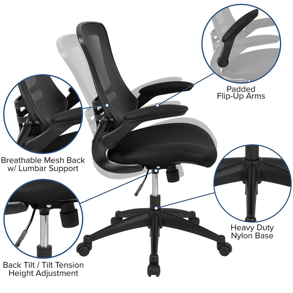 Flash Furniture Kelista Ergonomic Mesh Swivel Mid-Back Task Office Chairs Black (5BLX5MBK)