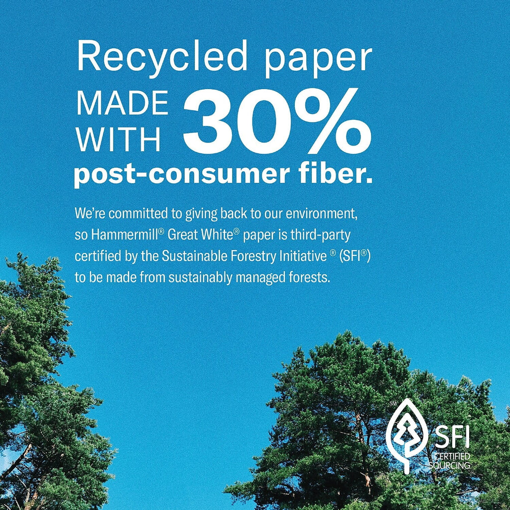 Hammermill Printer Paper. 20 lb Great White 30% Recycled. 8.5 x 11. 5000 Sheets Total (500 per Pack)
