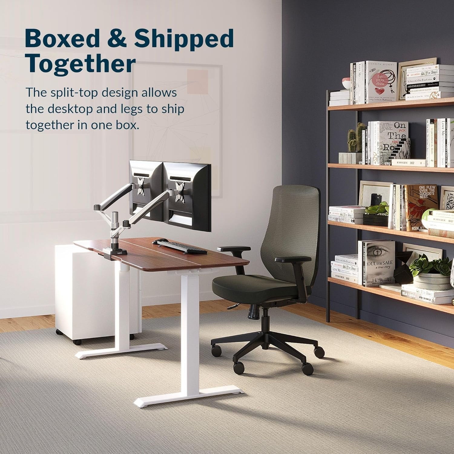 Vari Essential Electric Standing Desk Ergonomic Sit-to-Stand Home & Office Computer Desk. 48 x 24 Hazel Wood