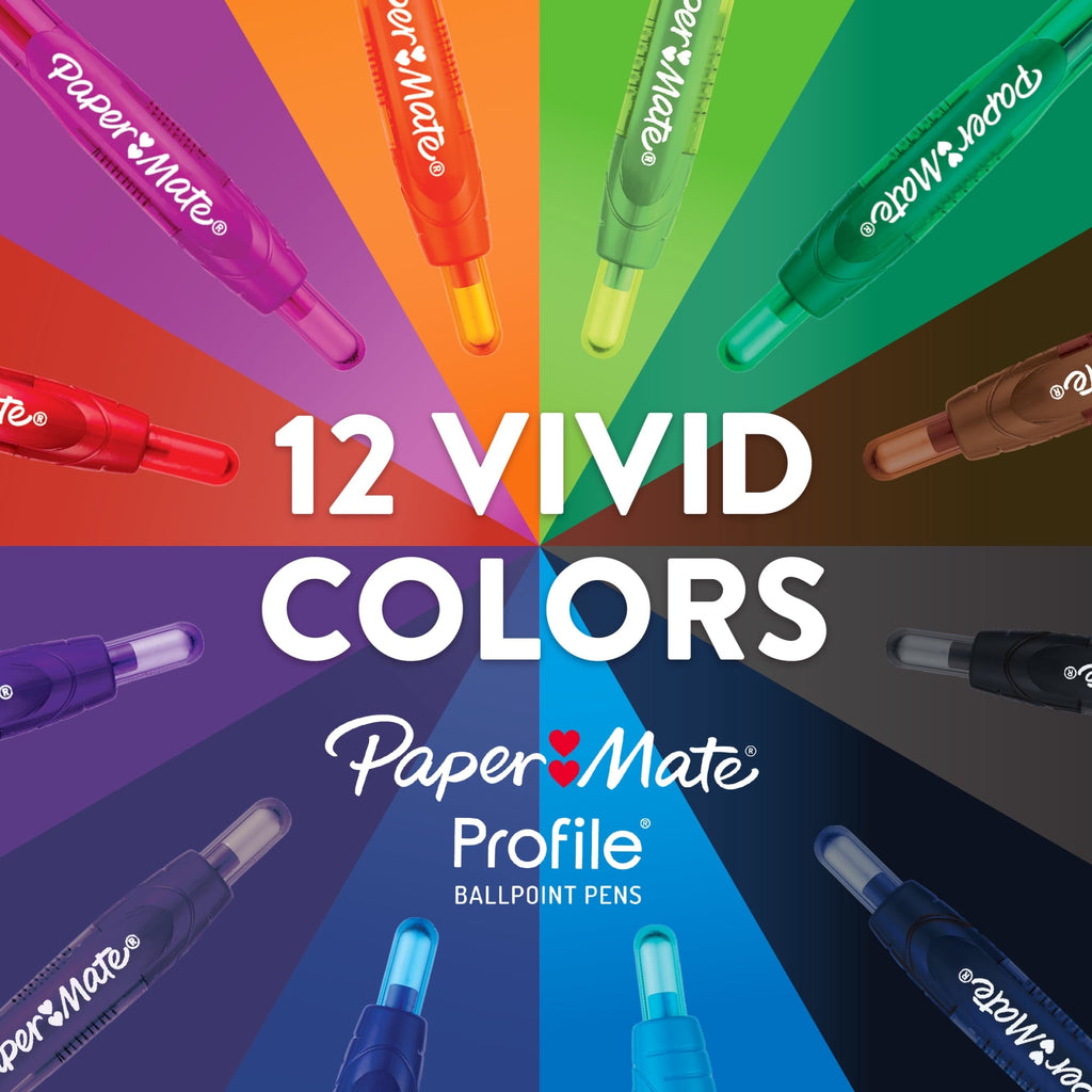 Paper Mate Profile Retractable Ballpoint Pens. 1.4 mm Bold Point. Black. 8 Count