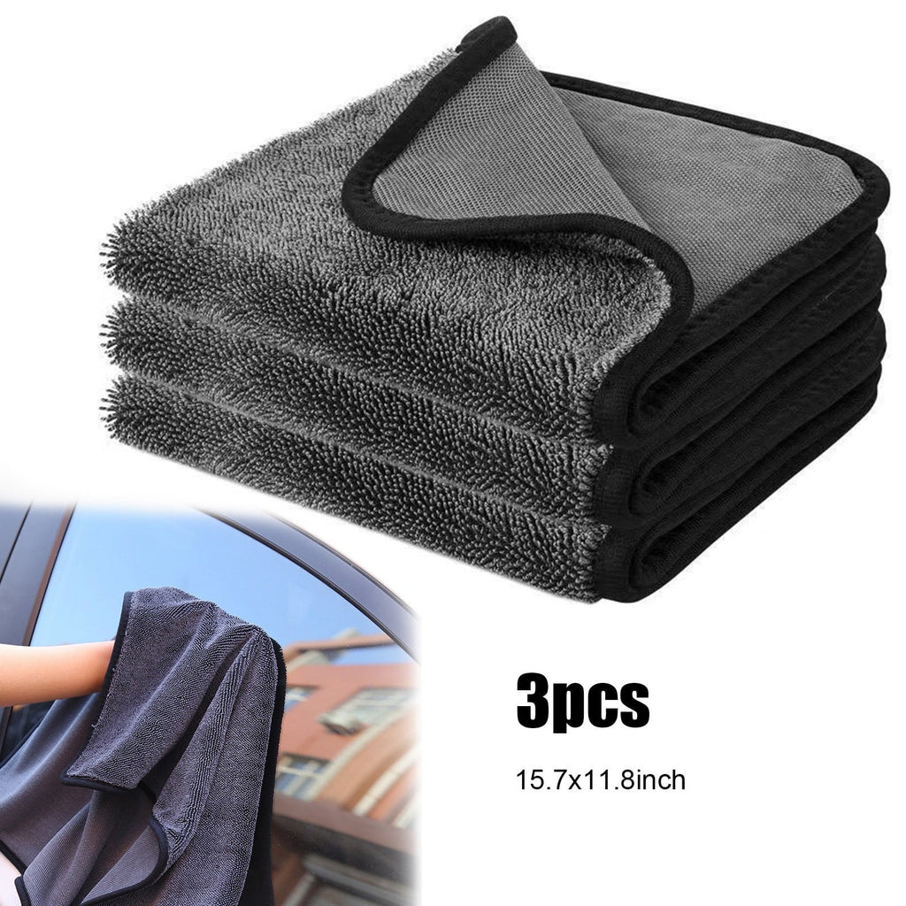 3 Pack Microfiber Car Drying Towels. Thickened Twisted Braid Design for Superior Water Absorption and Scratch-Free Cleaning. 30x40cm Gray Multi-Function Auto Detailing Cloths