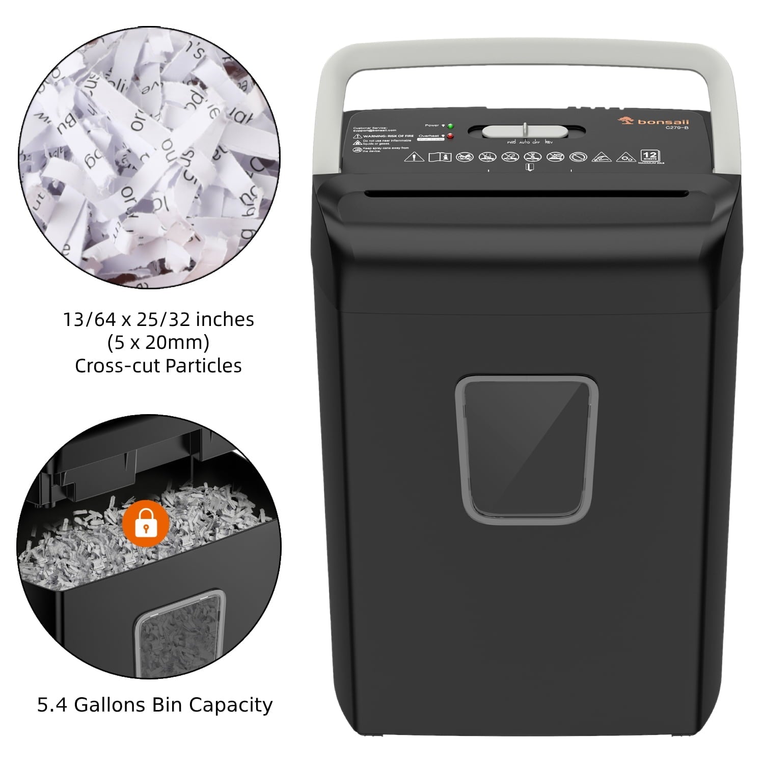 Bonsaii 12-Sheet Cross-Cut Paper Shredder. 5.5-Gallon Bin