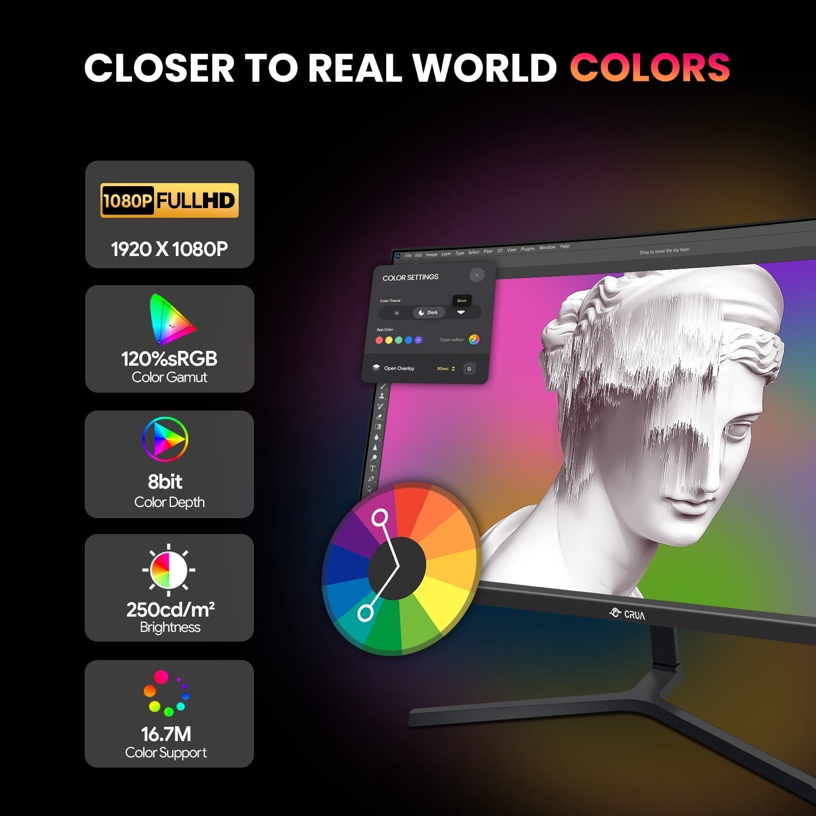 CRUA 24 165Hz/180Hz Curved Gaming Monitor.FHD 1080P Computer Monitor.FreeSync.120% SRGB.Low Motion Blur-Black