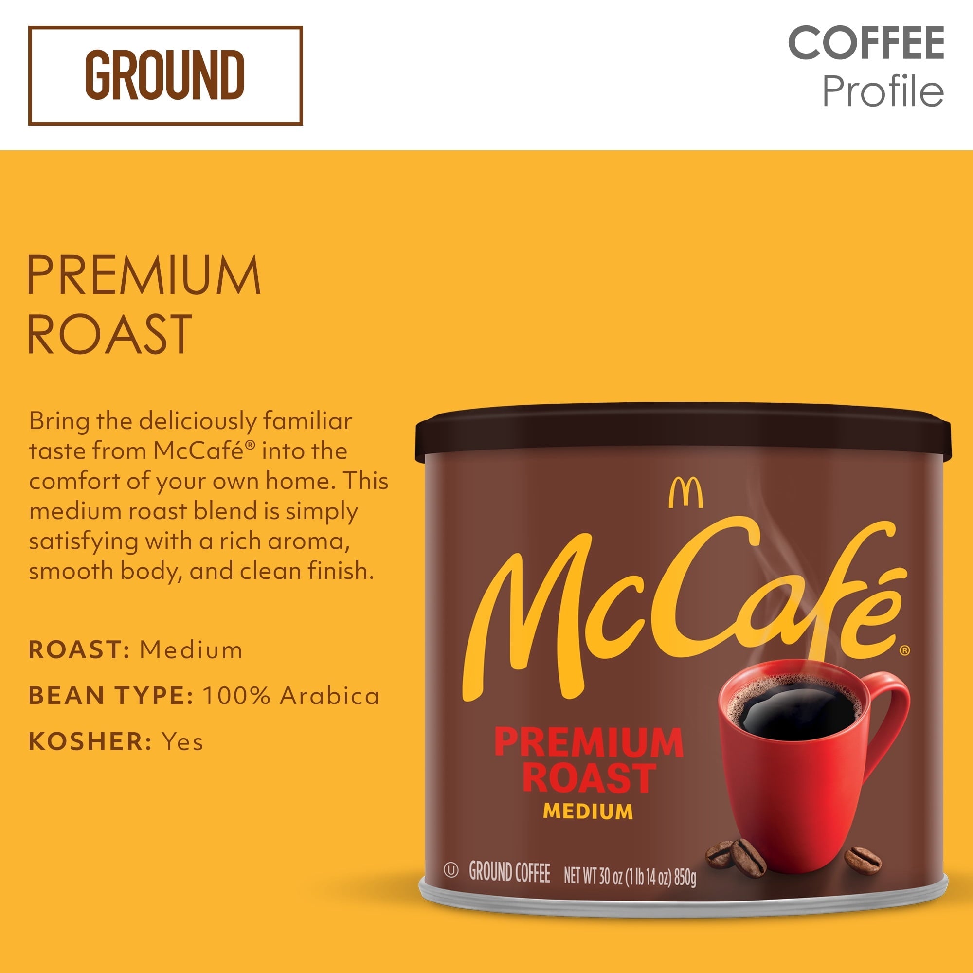 McCafe Premium Roast Medium Roast Ground Coffee. 30 oz