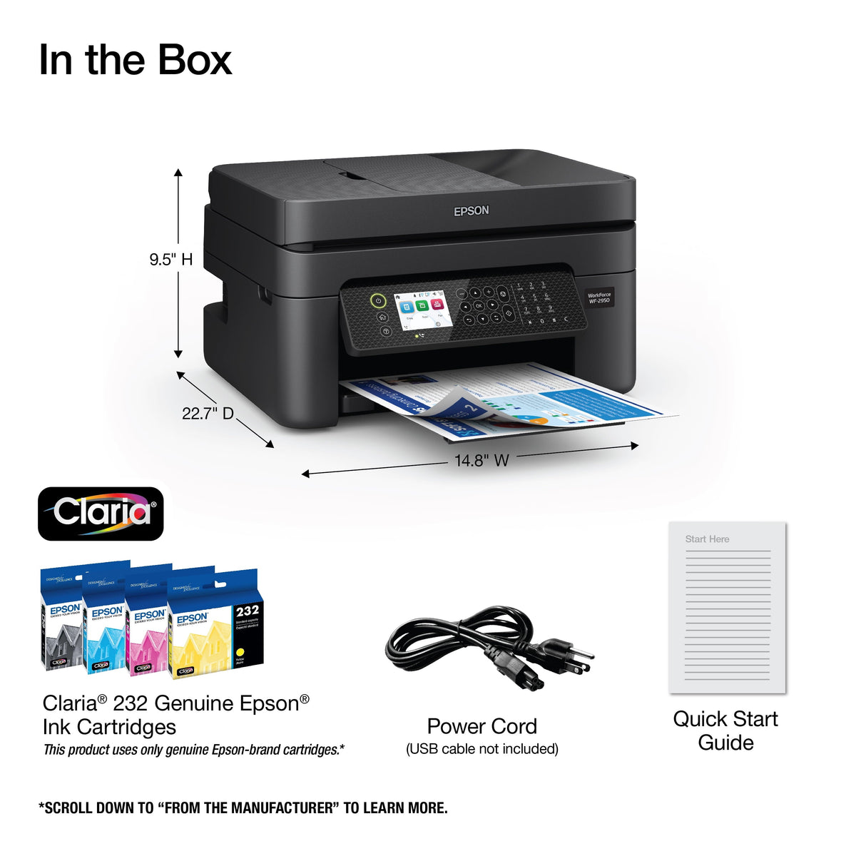 Epson WorkForce WF-2950 All-in-One Wireless Color Printer with Scanner. Copier and Fax