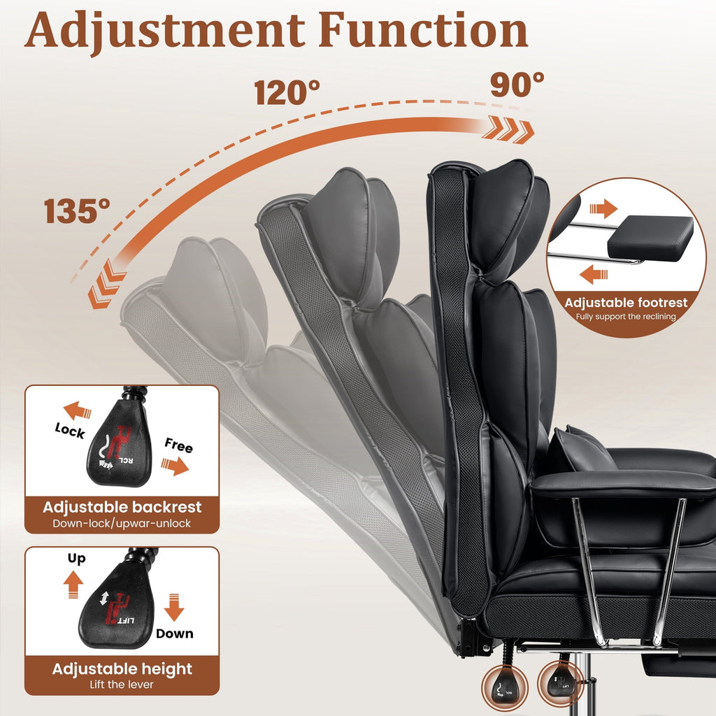 COOLHUT Big and Tall Office Chair 500LBS Wide Seat Ergonomic Computer Desk Chair. PU Leather Executive Office Chair with Footrest. Adjustable Task Chair Lumbar Back Support 8 Hour. Black