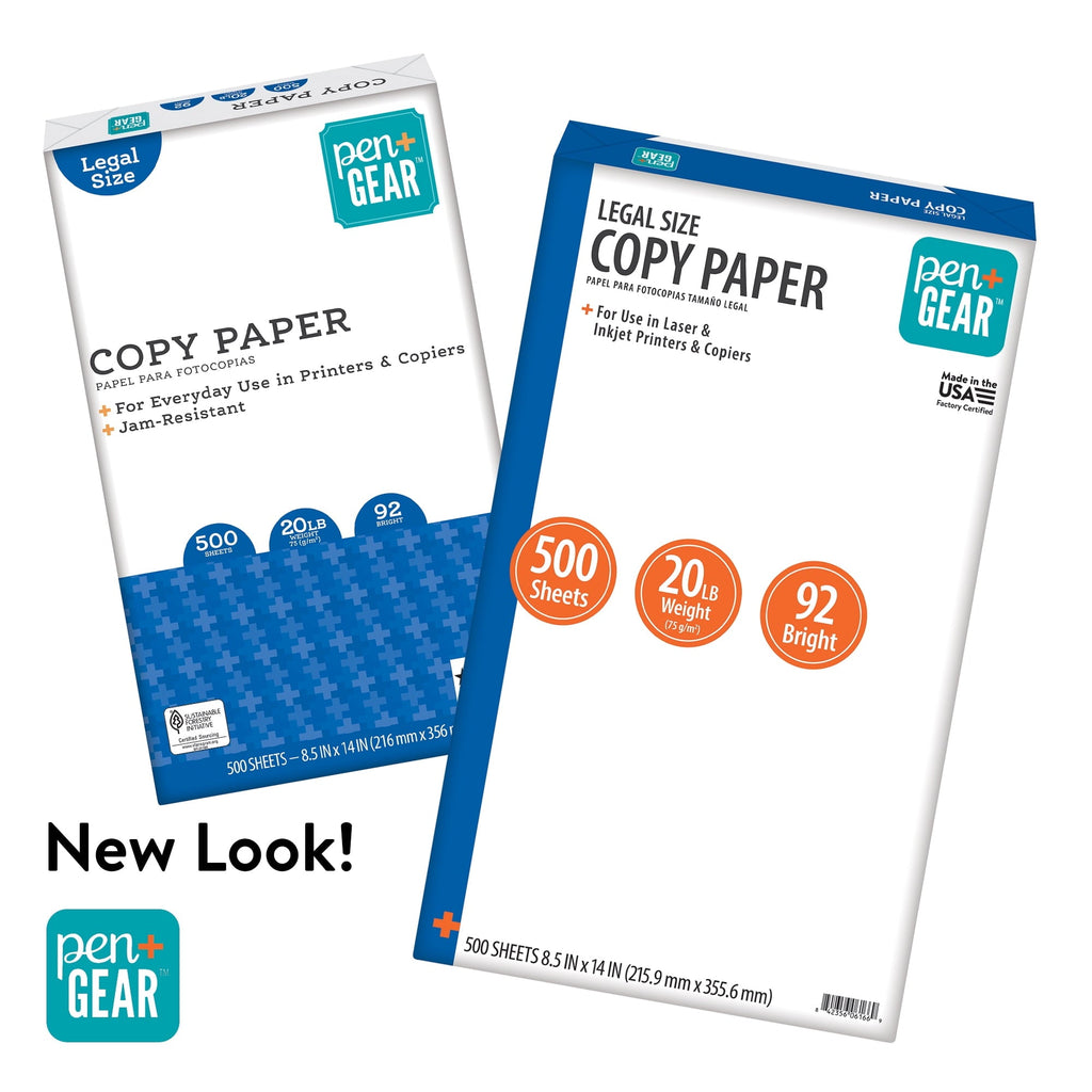 Pen+Gear Copy Paper. 8.5 x 14. 92 Bright. White. 20 lb.. 1 Ream (500 Sheets)
