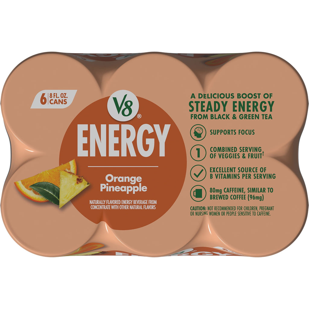 V8 +Energy Orange Pineapple Energy Drink. 8 fl oz Can. 6 Pack