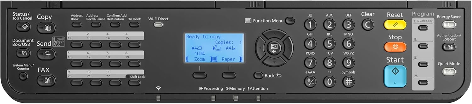 Kyocera ECOSYS MA3500wfx A4 Monochrome B/W Laser Multi-Function Printer - 37 ppm. Copy. Print. Scan. Fax. Duplex. Network. WiFi. 1200 DPI. 1 GB Memory. 300 Sheets Capacity