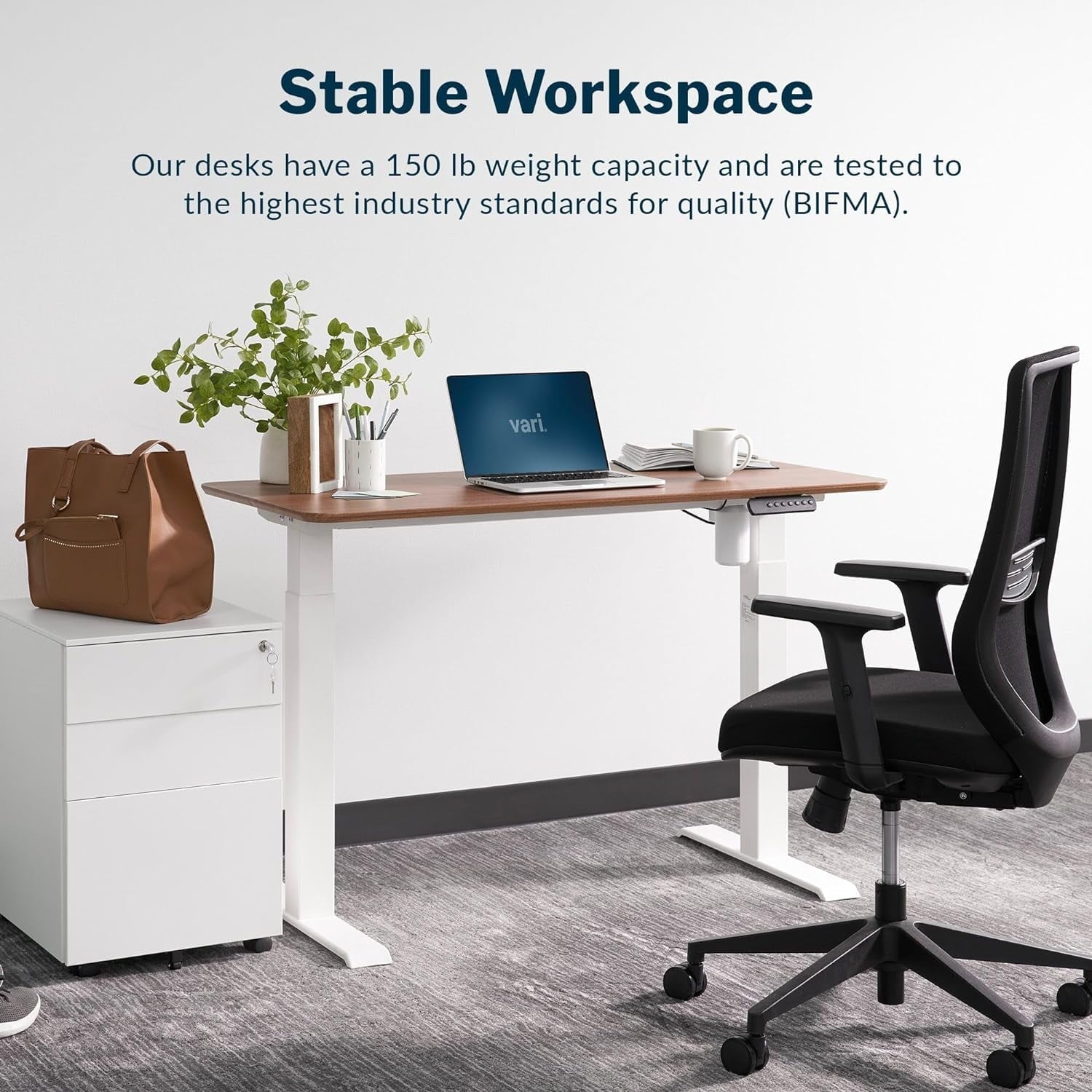 Vari Essential Electric Standing Desk Ergonomic Sit-to-Stand Home & Office Computer Desk. 48 x 24 Hazel Wood