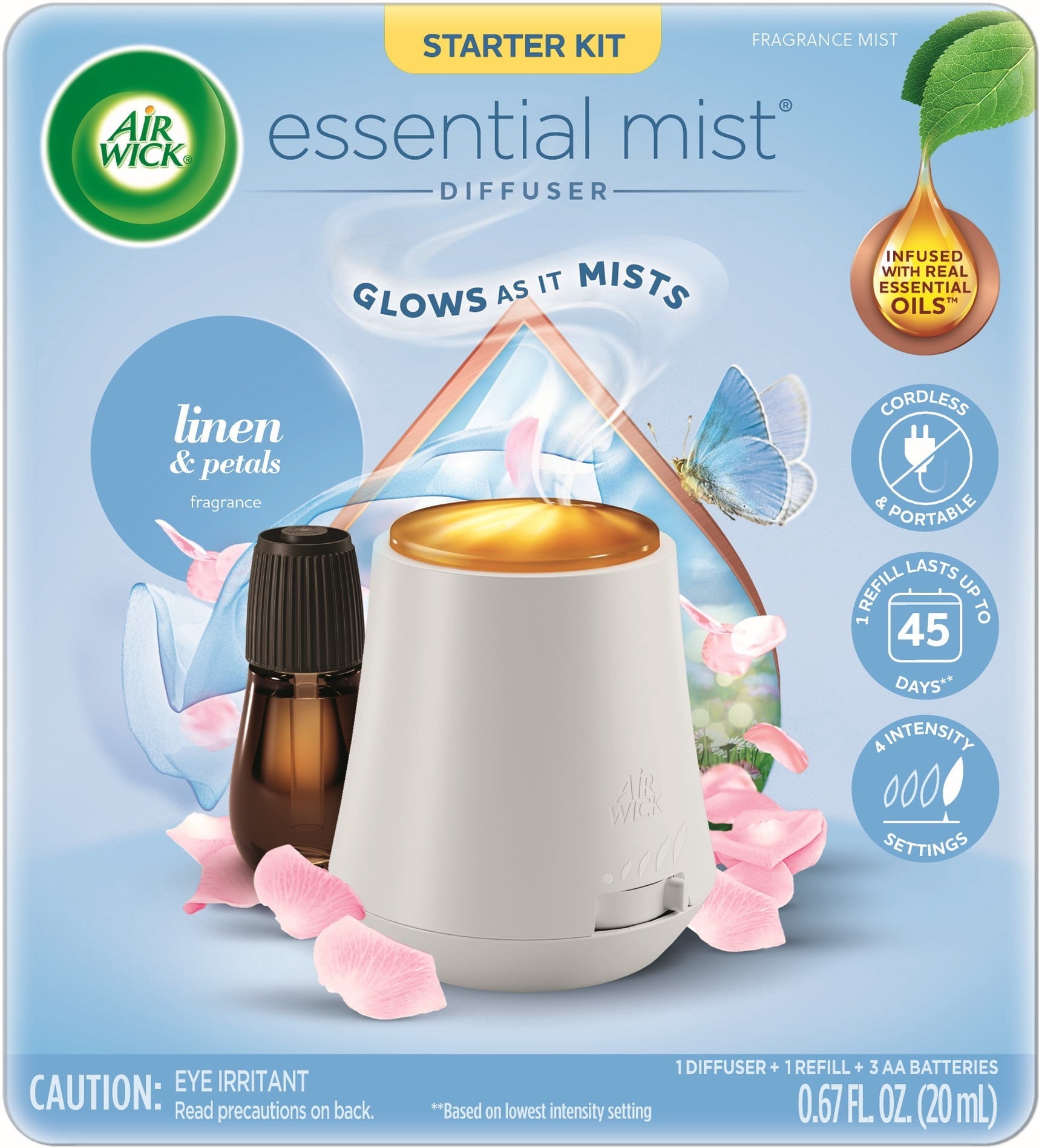 Air Wick Essential Mist Scented Oil Air Freshener Diffuser Starter Kit. Linen & Petals. 2 Piece