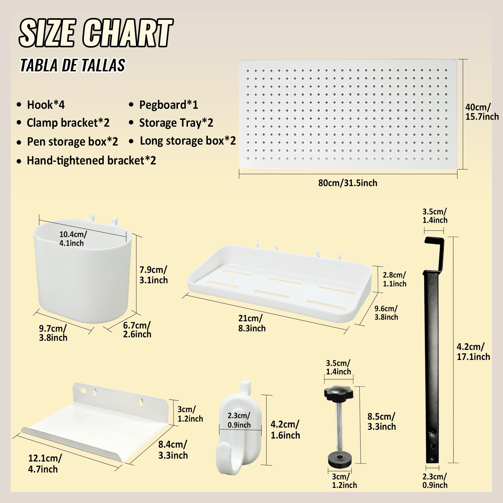 SEKAM Desk Pegboard Organizer Kit. 31.5. Clamp-On No-Drill Panel with Hooks. Shelves & Cups. White