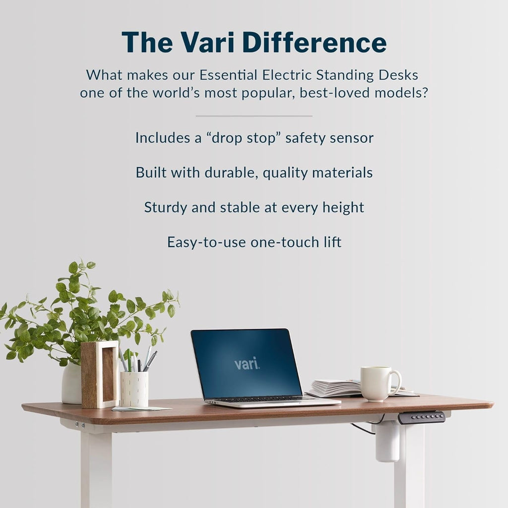 Vari Essential Electric Standing Desk Ergonomic Sit-to-Stand Home & Office Computer Desk. 48 x 24 Hazel Wood