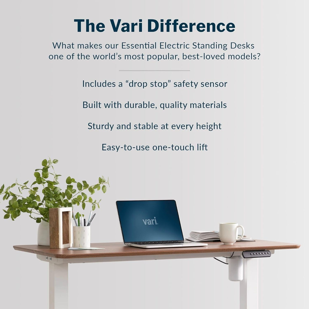 Vari Essential Electric Standing Desk Ergonomic Sit-to-Stand Home & Office Computer Desk. 48 x 24 Hazel Wood
