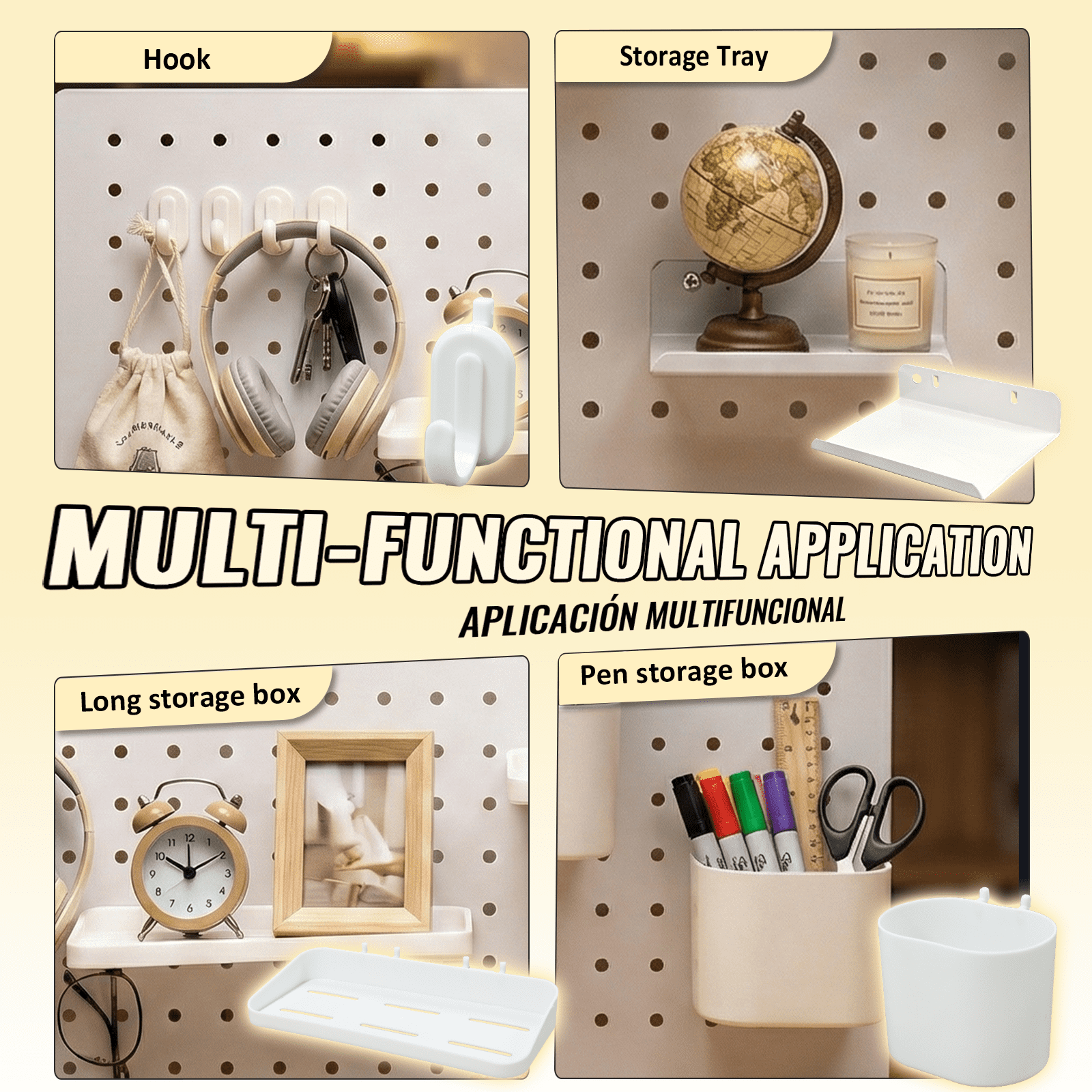 SEKAM Desk Pegboard Organizer Kit. 31.5. Clamp-On No-Drill Panel with Hooks. Shelves & Cups. White