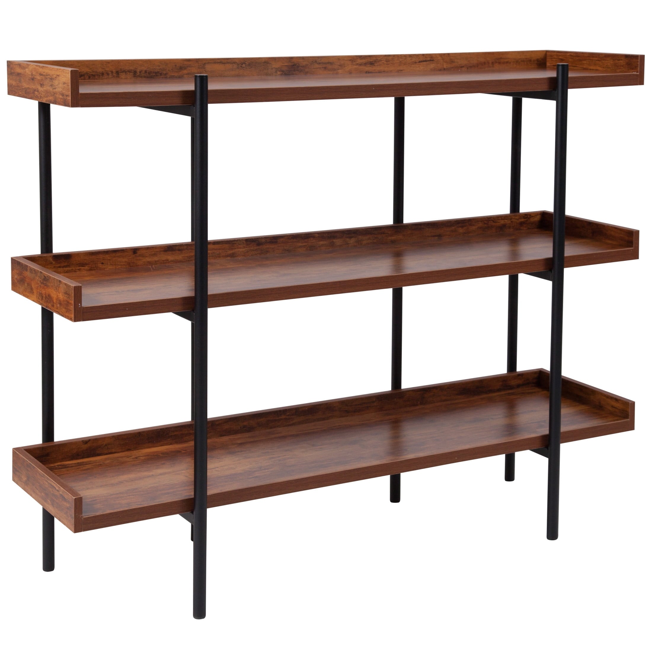 Flash Furniture Mayfair 35H Open-Style 3-Shelf Display Unit Bookcase. Rustic Wood Grain Finish